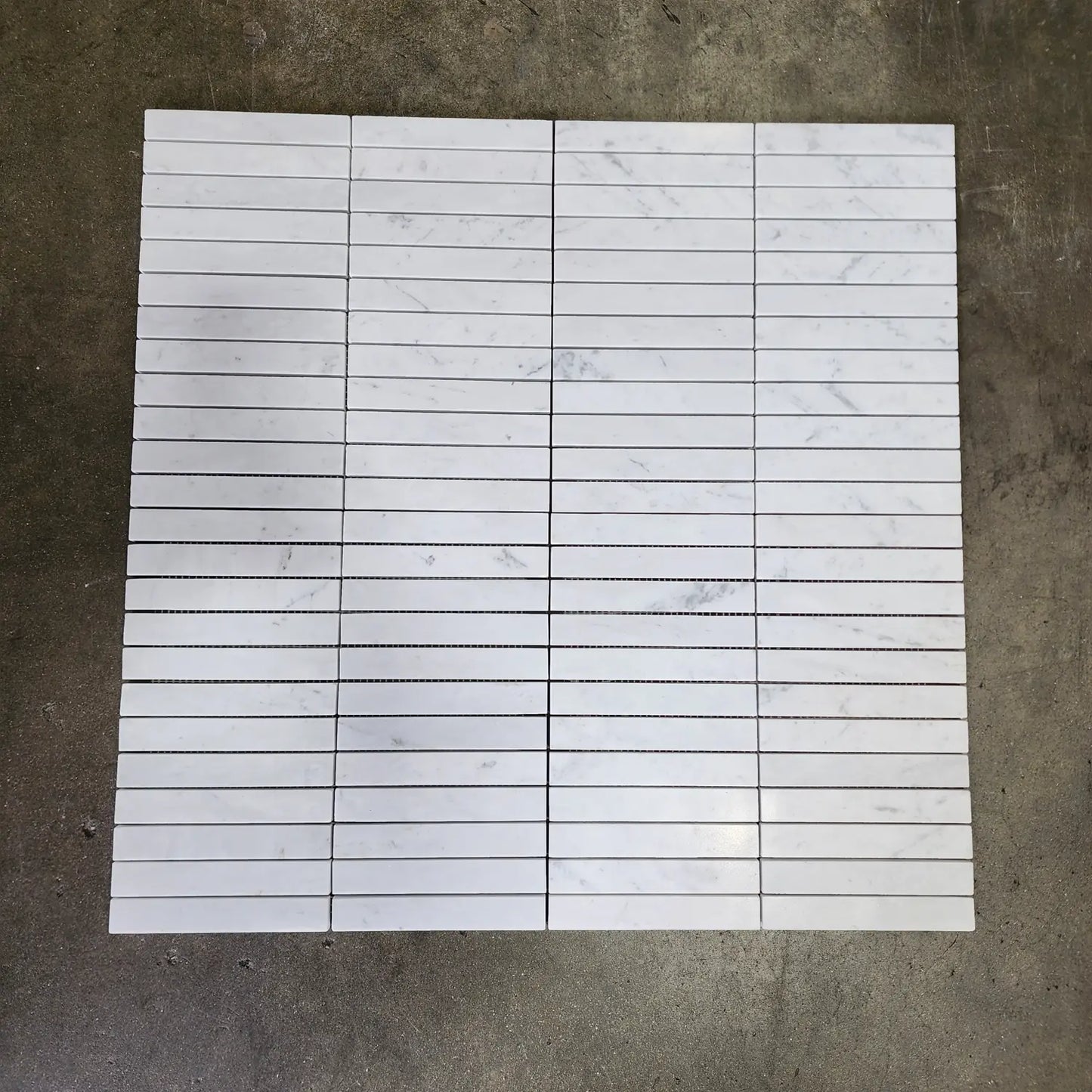 Azulejo de pared con mosaico italiano apilado de Carrara, 2,5 x 15 cm