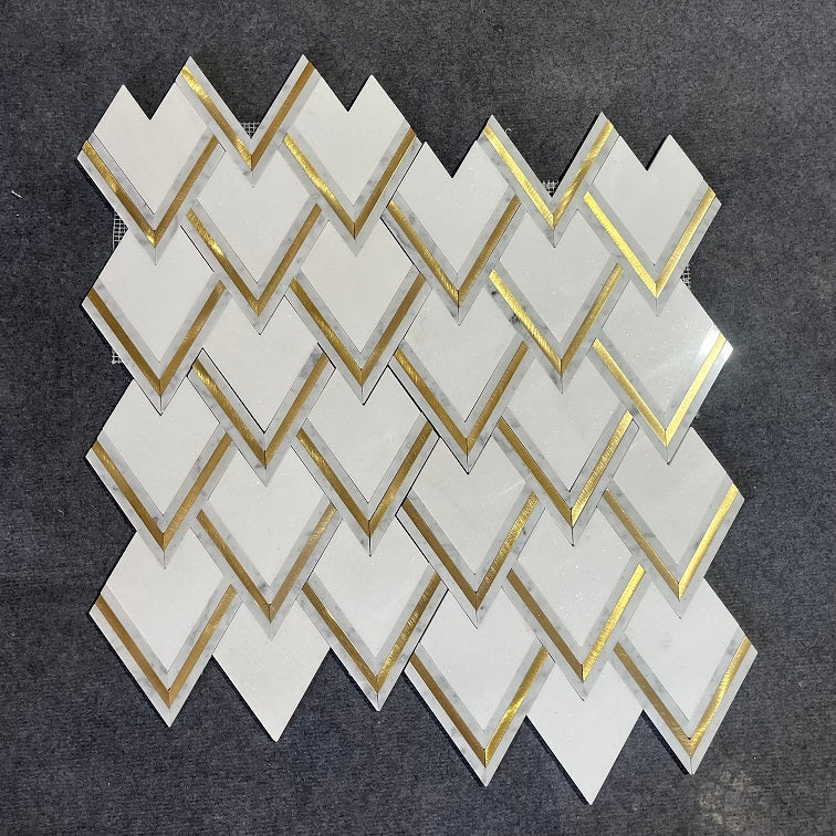 Thassos & Carrara Brass Hills Marble Polished 10" x 12" 3/8" Waterjet Mosaic