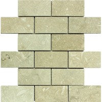 Mosaico de piedra caliza de algas marinas pulido, 2" x 4", ladrillo de 3/8"