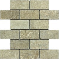 Seagrass Limestone Mosaic Tumbled 2" x 4" 3/8" Brick