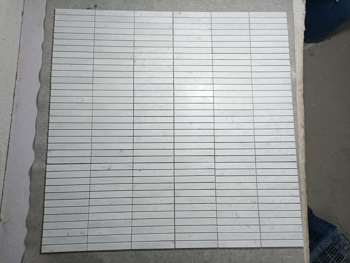 Azulejo de pared con mosaico italiano apilado de Carrara, 2,5 x 15 cm