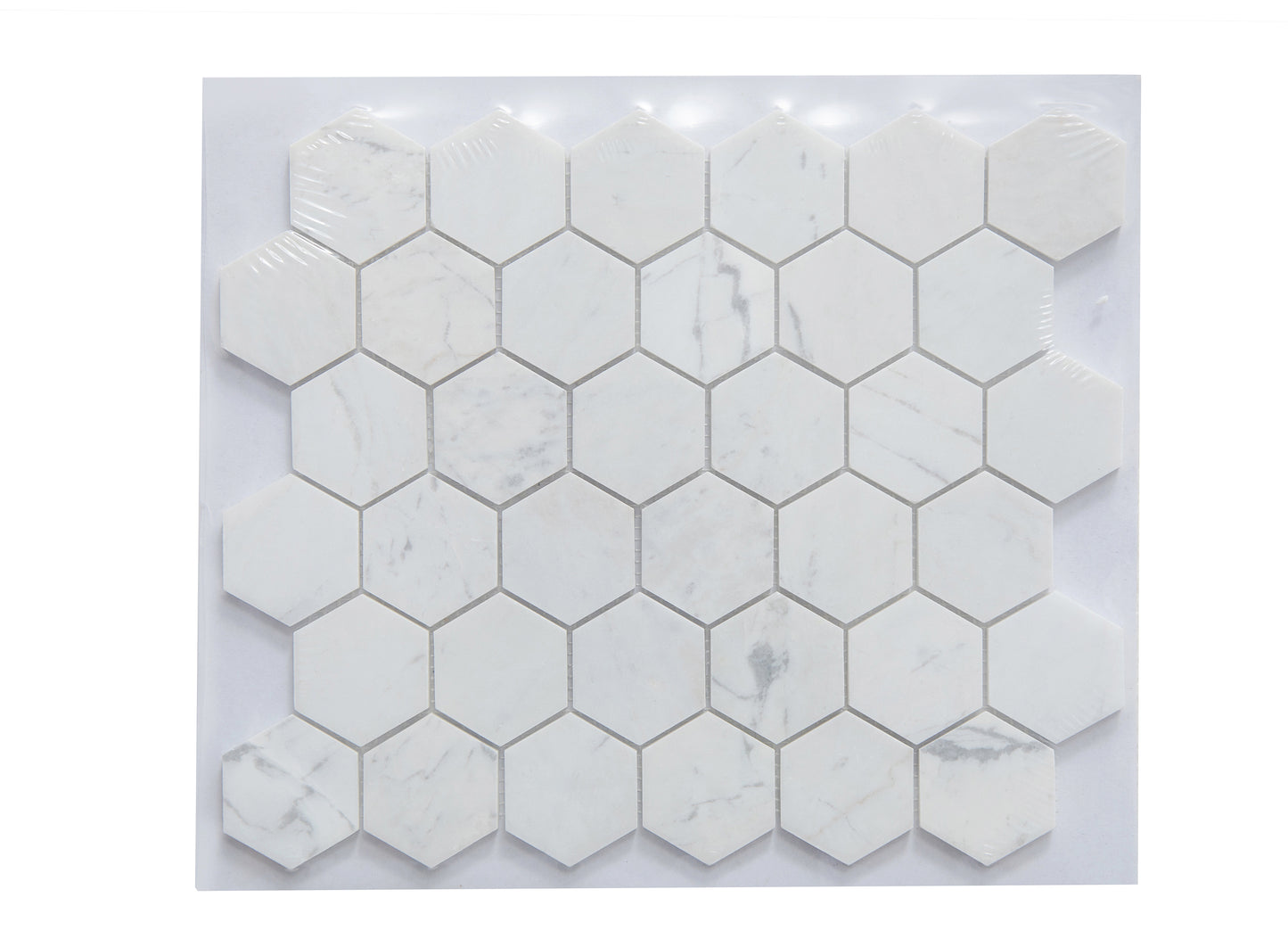 Mosaico de mármol blanco Valentino pulido de 2" x 2" y 3/8" hexagonal