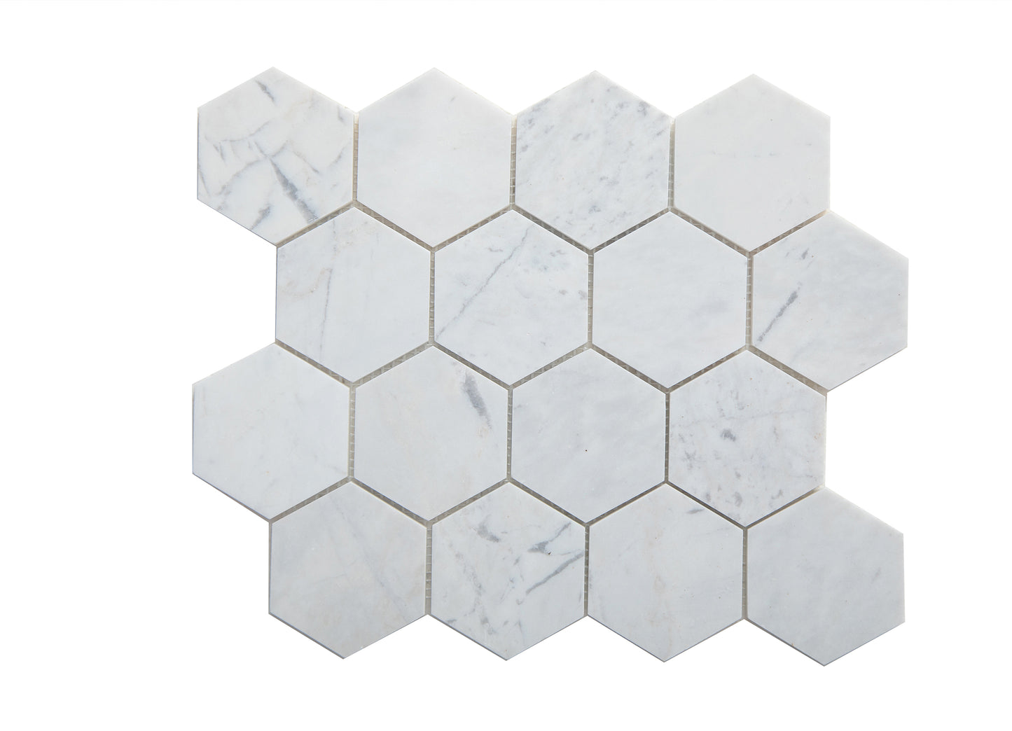 Valentino White Marble Mosaic Honed 3" x 3" 3/8" Hexagon