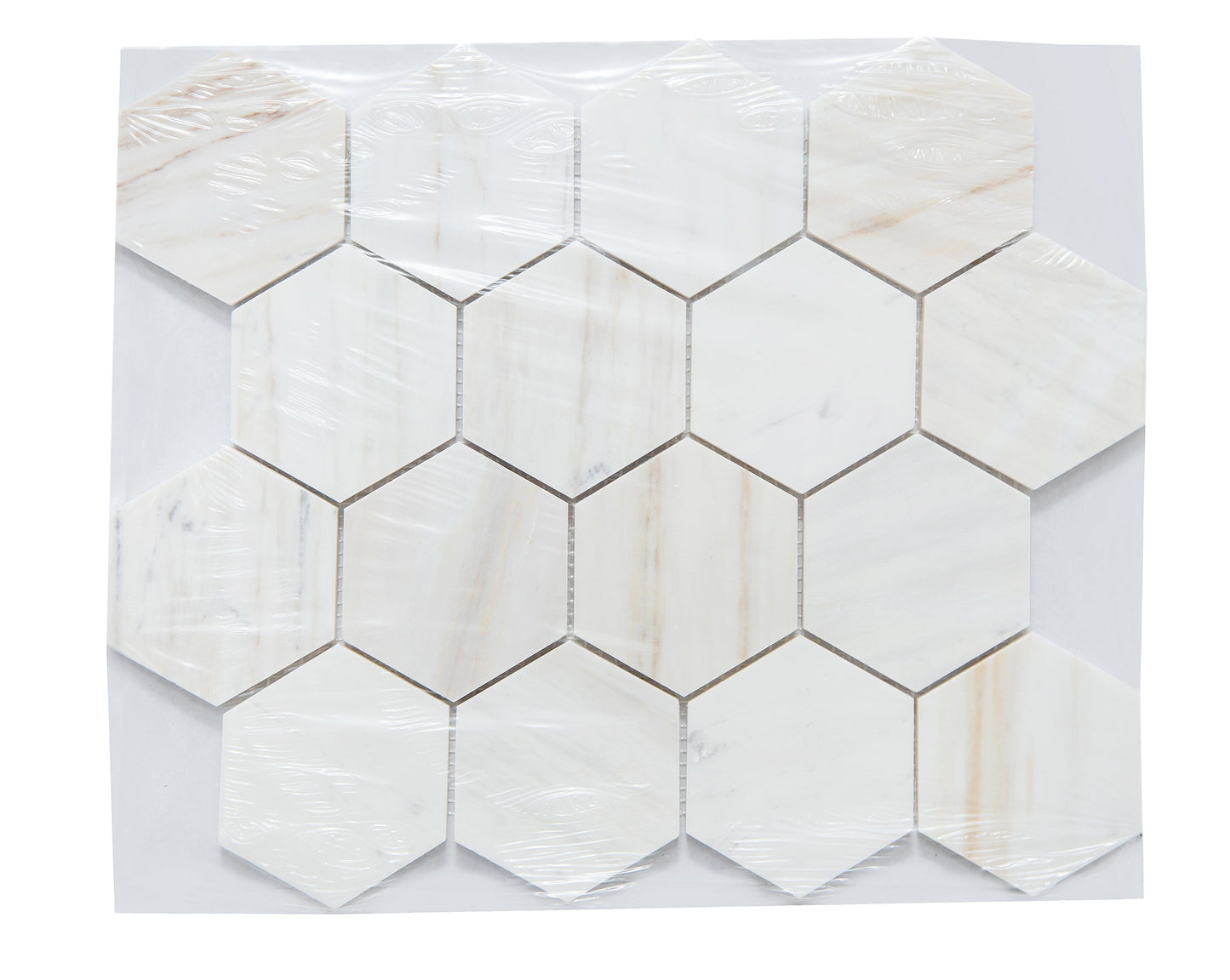 Wooden Vein Marble Mosaic Polished 3" x 3" 3/8" Hexagon