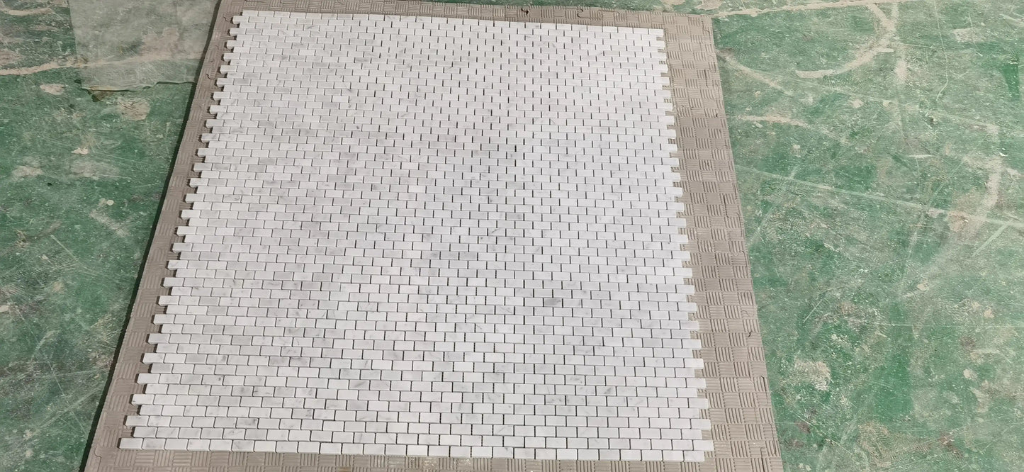 Azulejo de pared con mosaico de miniladrillos Carrara italianos para salpicadero, 16 x 31 mm