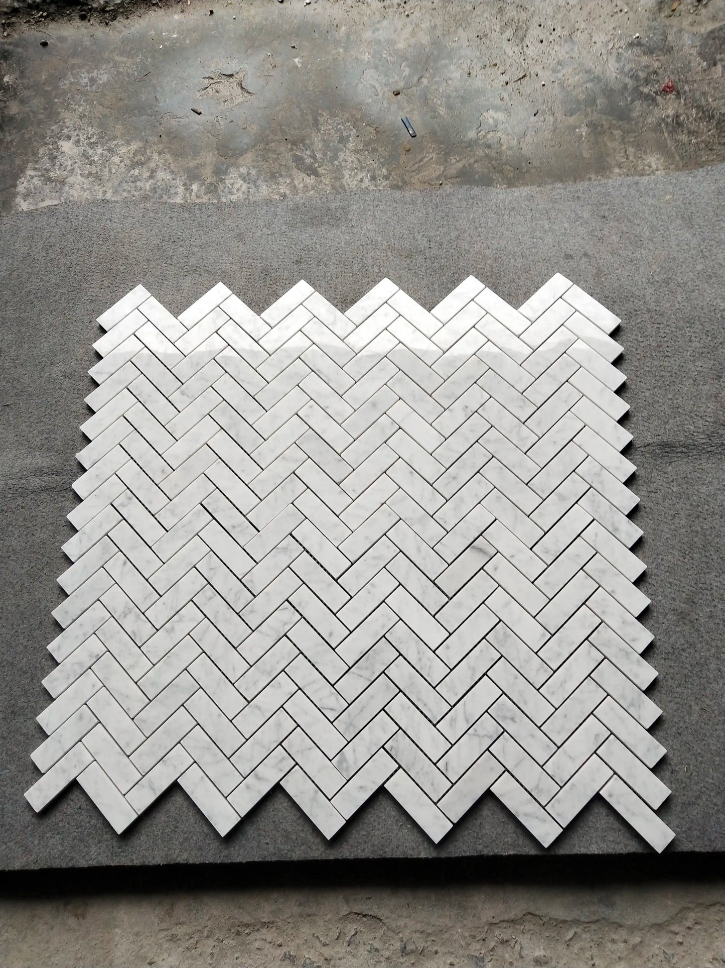 Azulejo de pared y salpicadero de mosaico de espiga italiana de Carrara de 2,5 x 7,6 cm