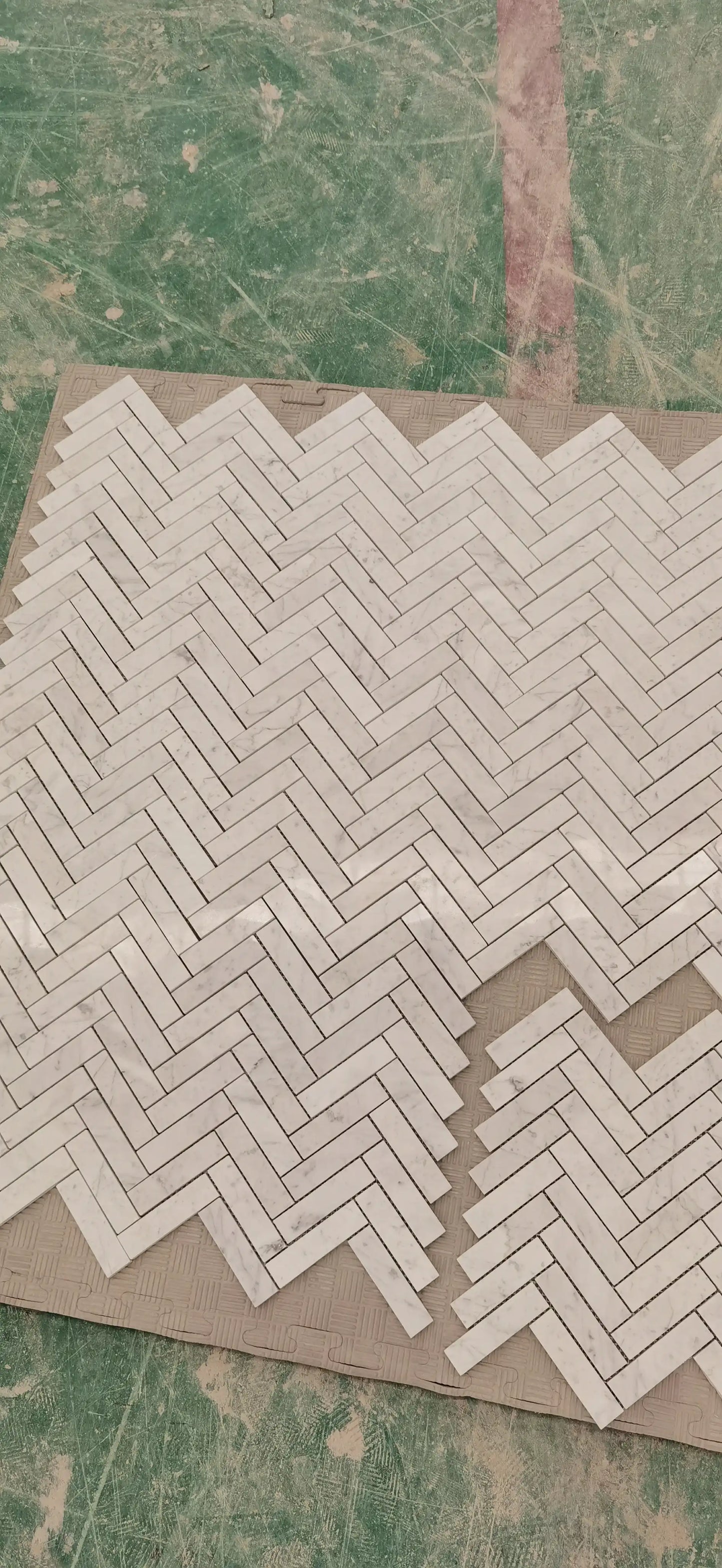 Carrara Italian Herringbone Mosaic Backsplash and Wall Tile  1x4"