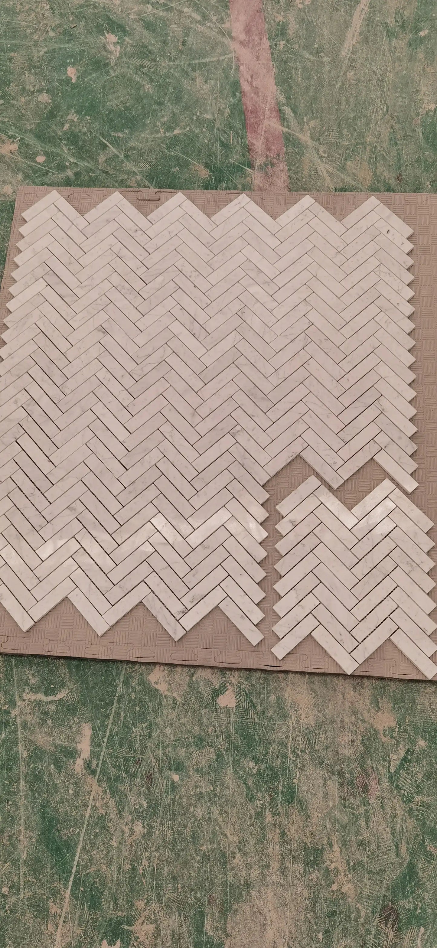 Carrara Italian Herringbone Mosaic Backsplash and Wall Tile  1x4"