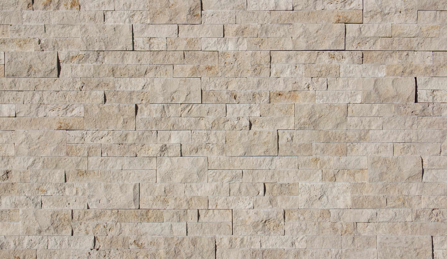 Travertino marfil/claro, cara dividida, 6" x 24", hoja aleatoria