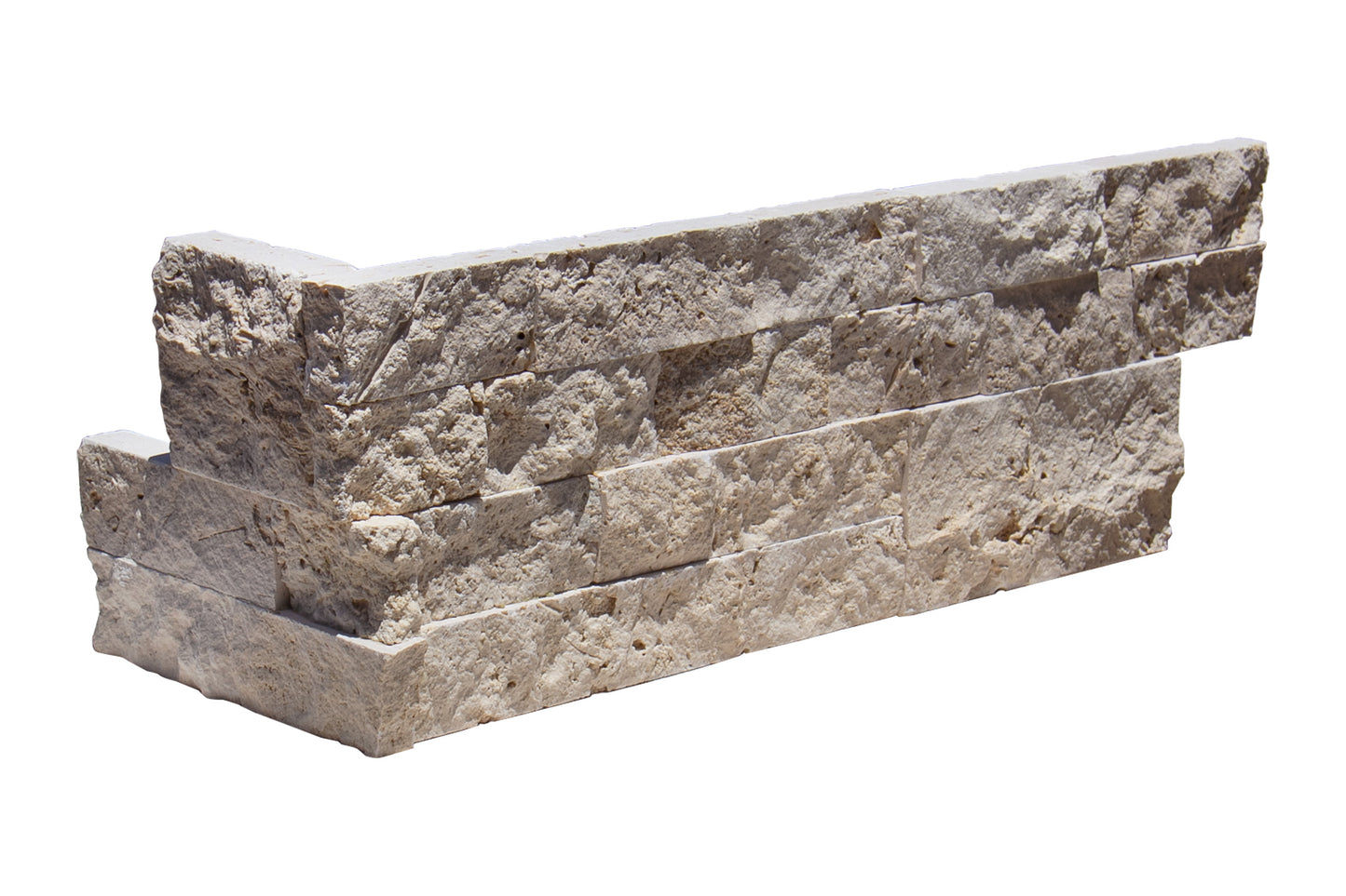 Ivory / Light Travertine Split Face 6" x 24" Random Ledger Corner