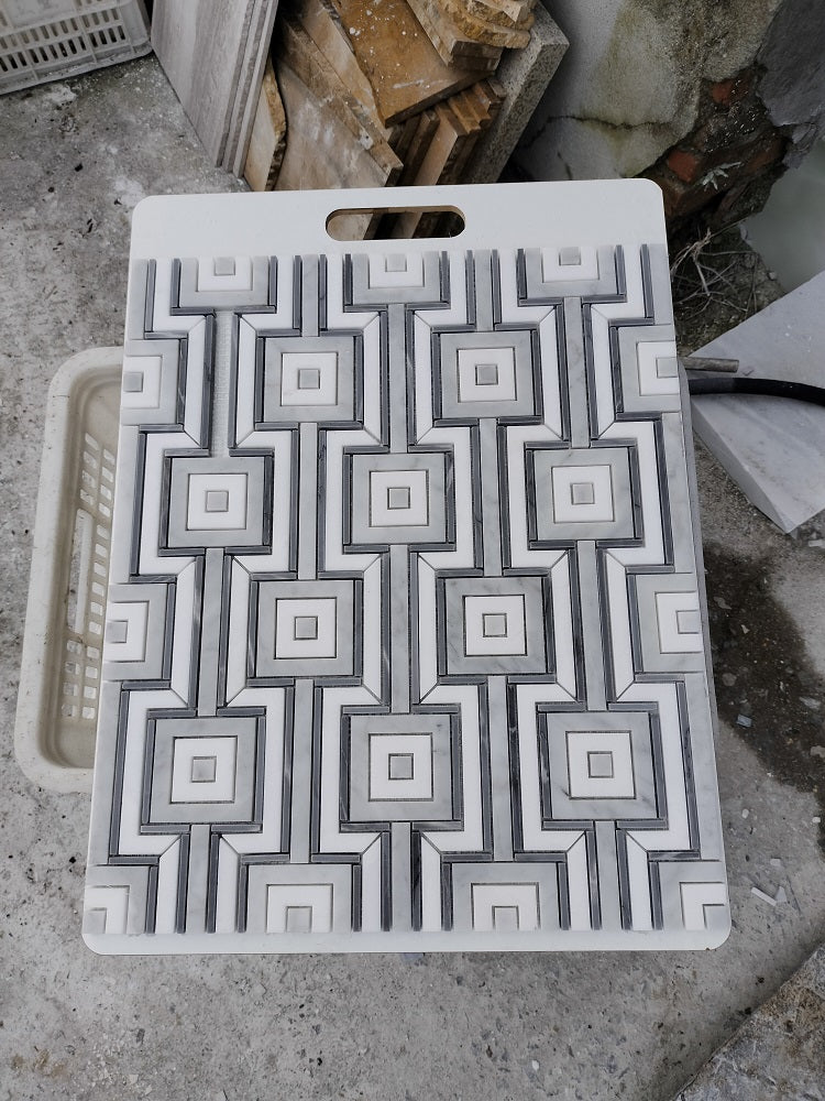 Thassos, Carrara & Bardiglio Pinboard Marble Polished 11" x 16" 3/8" Waterjet Mosaic