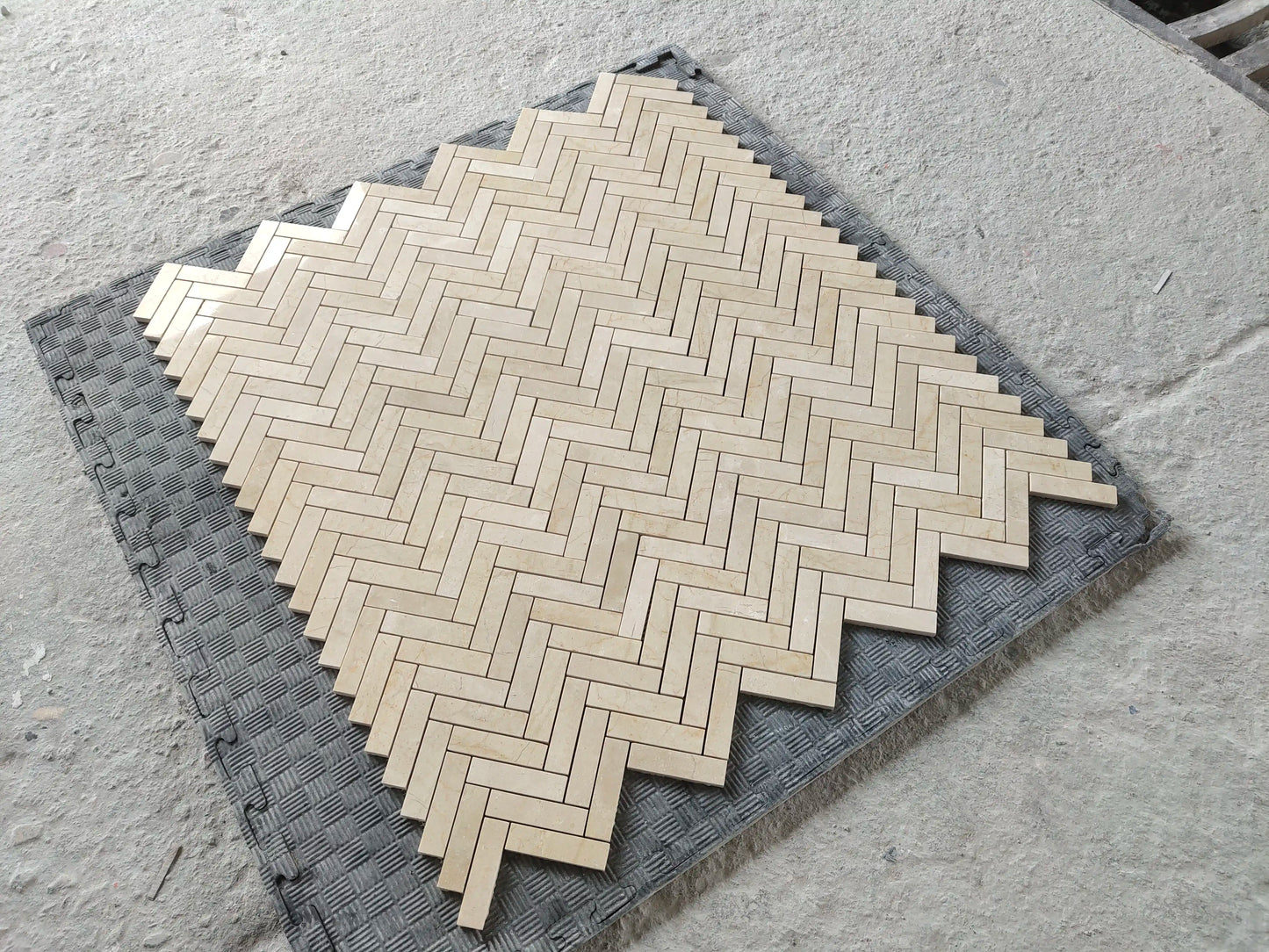 Crema Marfil Polished Herringbone Mosaic Tile 1x4"