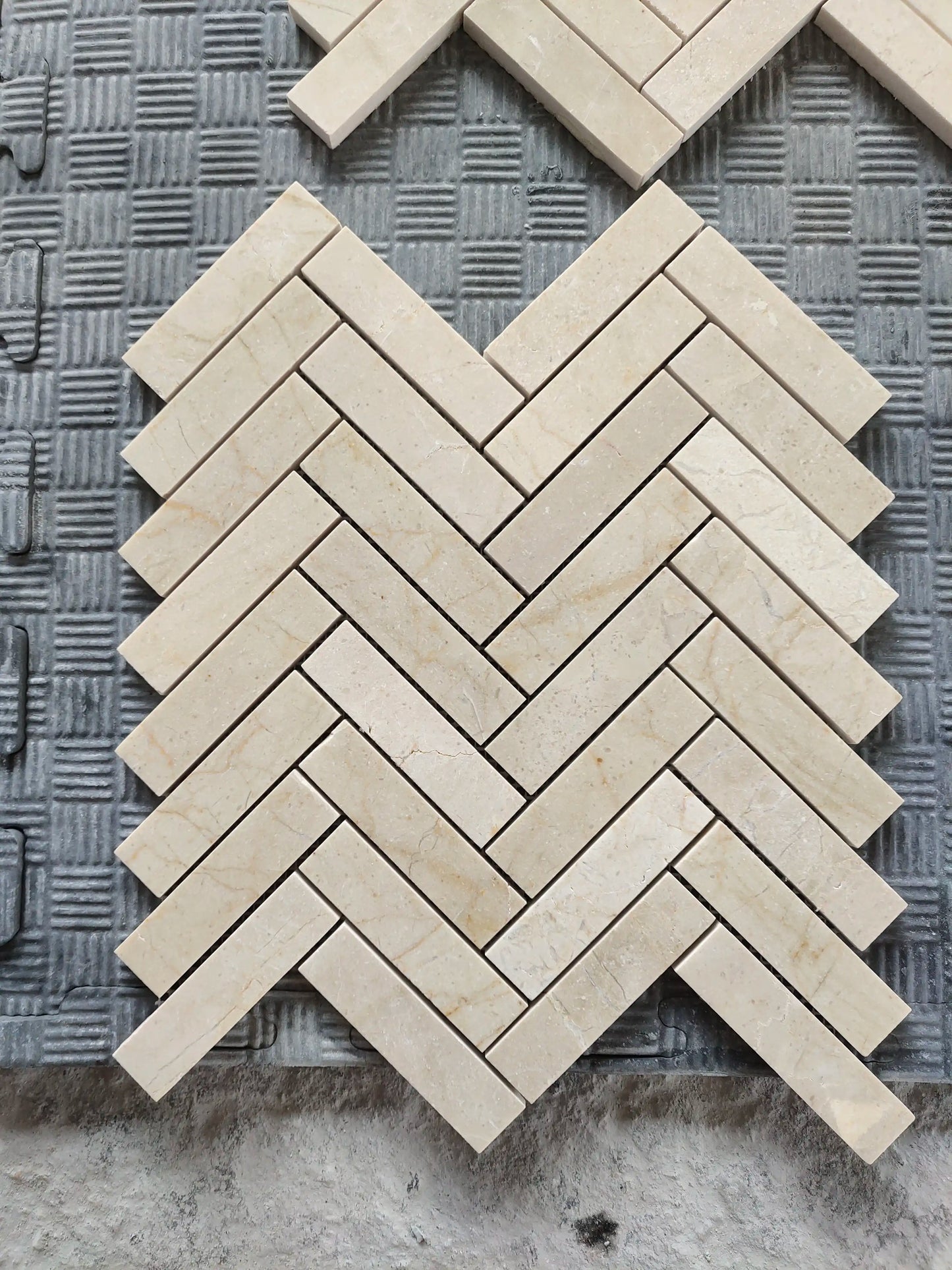 Crema Marfil Polished Herringbone Mosaic Tile 1x4"