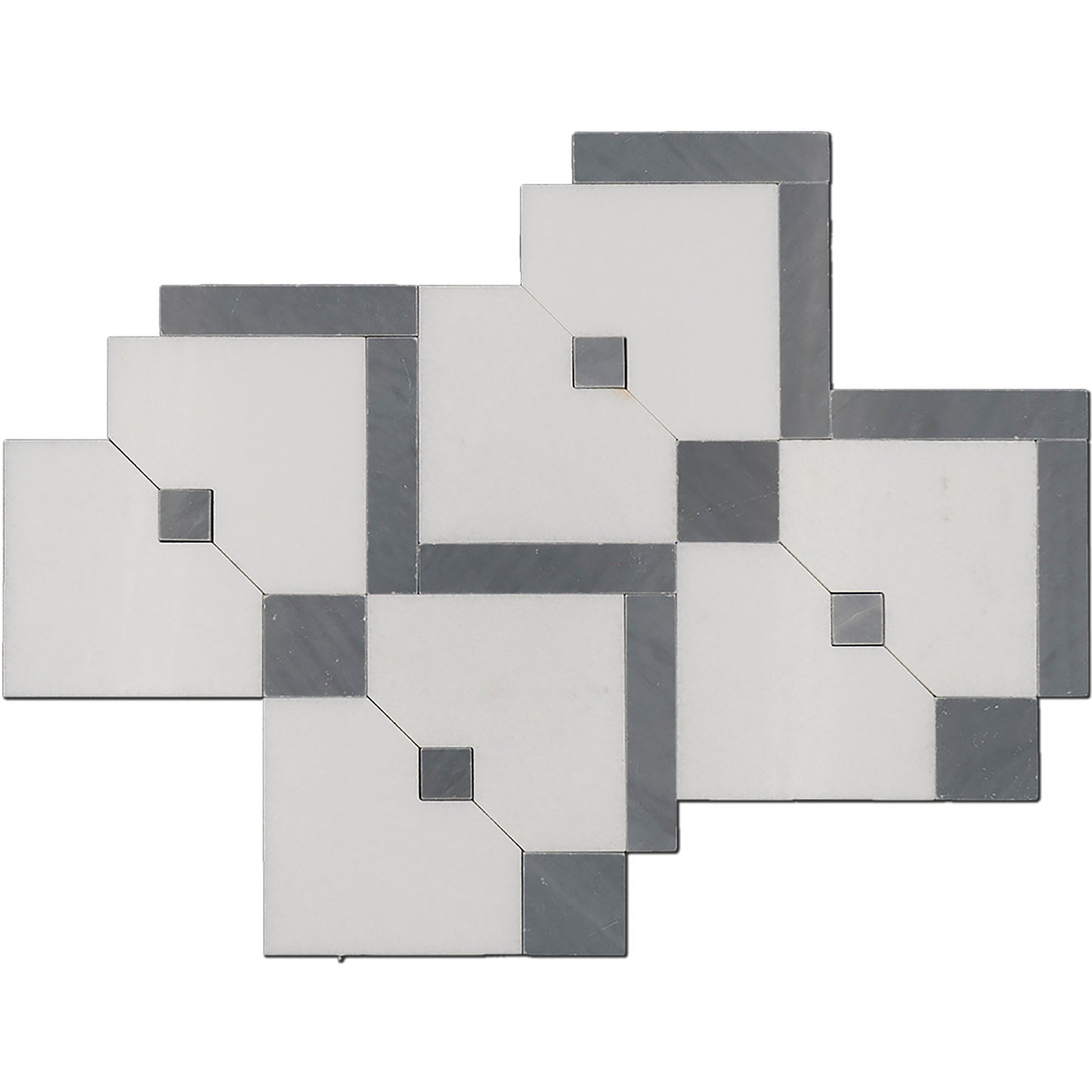 Thassos & Blue Square Zip Marble Polished 10" x 12" 3/8" Waterjet Mosaic