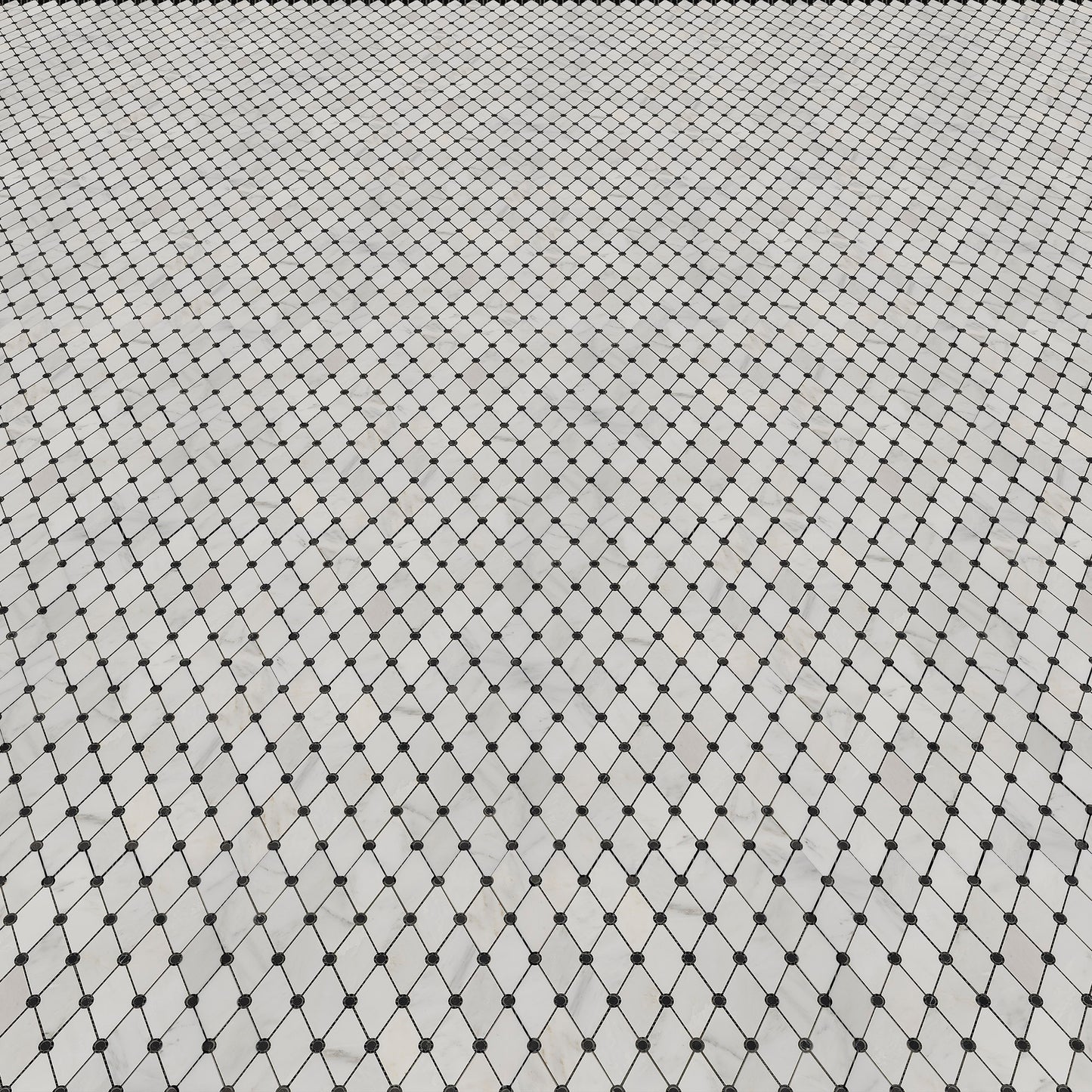 Oriental White Fishnet Black Dot Marble Polished 12" x 13" 3/8" Waterjet Mosaic
