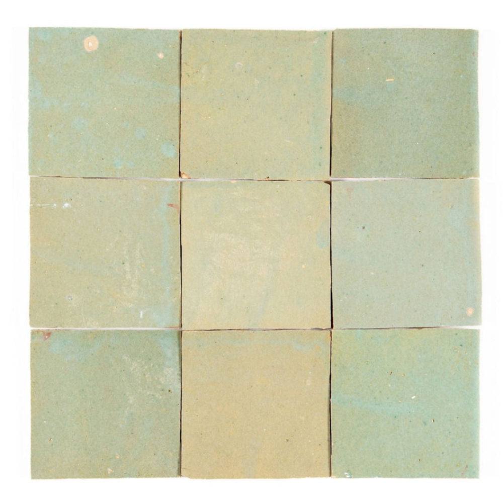 Pastel Green Zellige Ceramic 4x4 Square Wall Tile