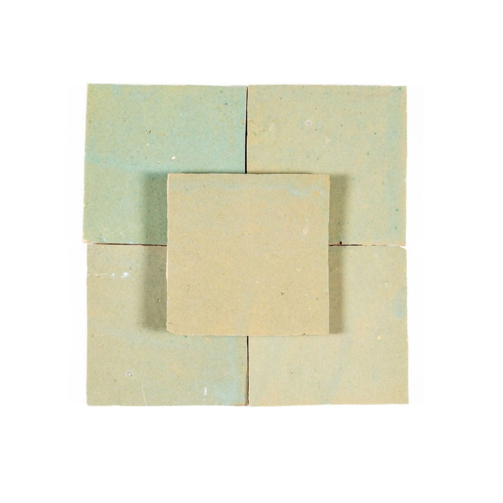 Pastel Green Zellige Ceramic 4x4 Square Wall Tile