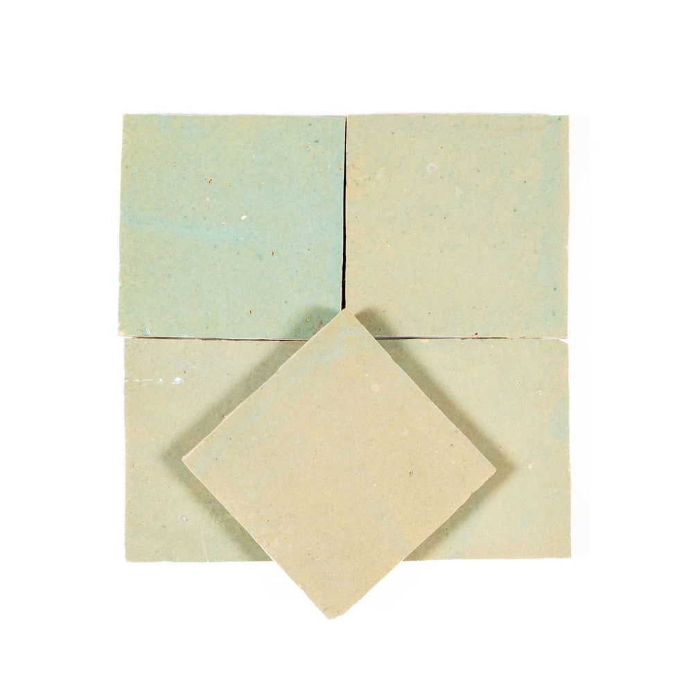 Pastel Green Zellige Ceramic 4x4 Square Wall Tile