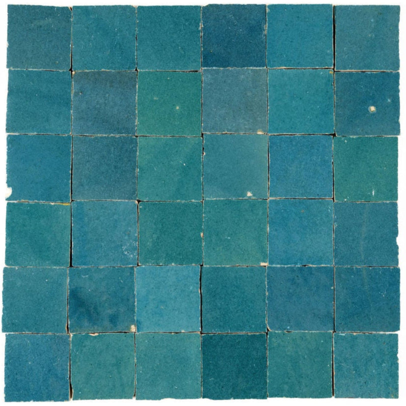 Turquoise Zellige Ceramic 2x2 Square Wall Mosaic Tile