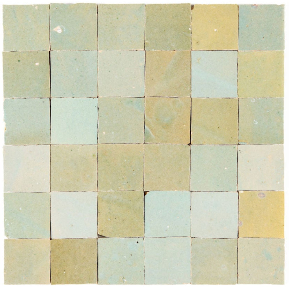 Pastel Green Zellige Ceramic 2x2 Square Wall Mosaic Tile