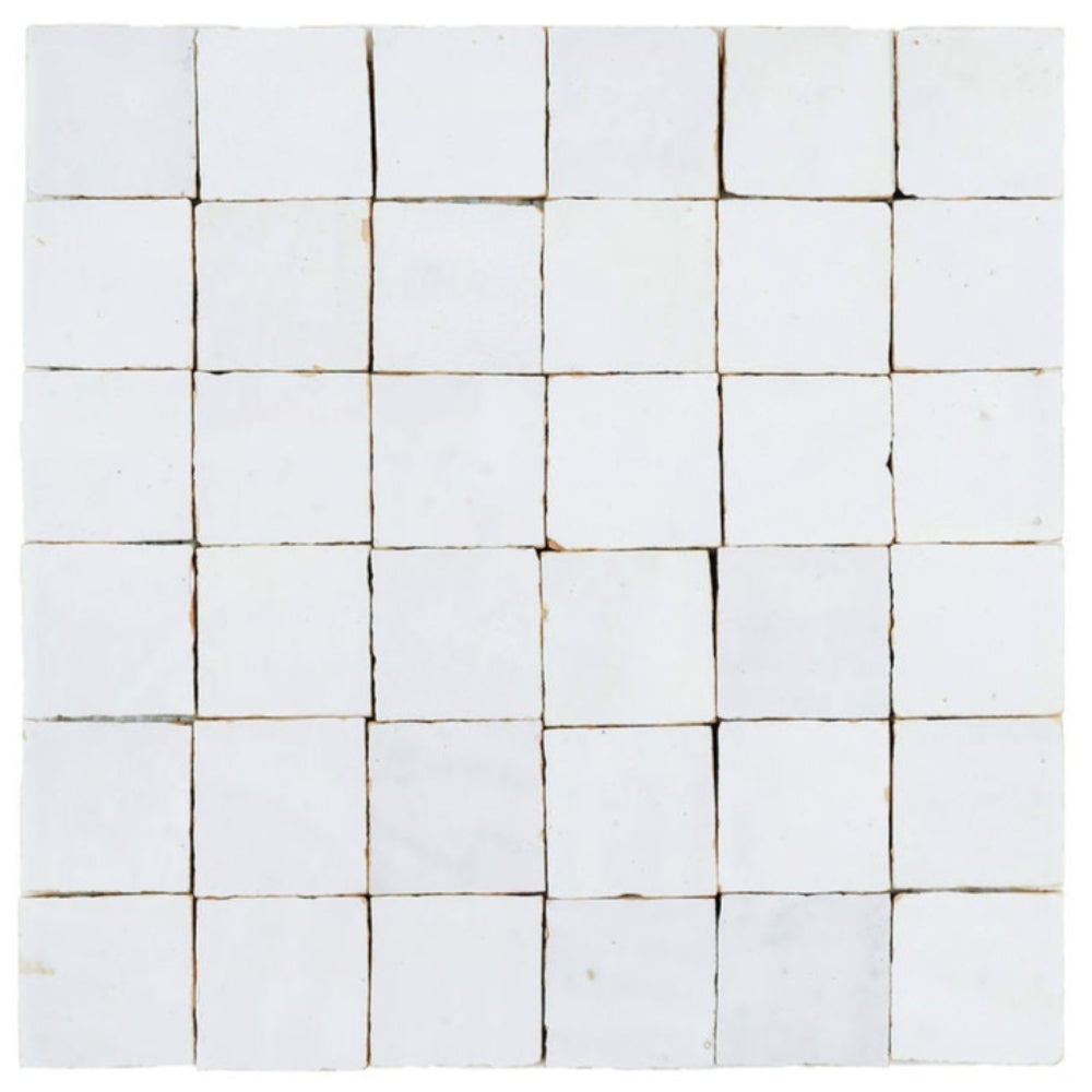 White Zellige Ceramic 2x2 Square Wall Mosaic Tile