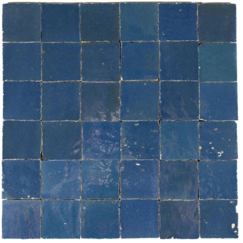 Deep Ocean Zellige Ceramic 2x2 Square Wall Mosaic Tile