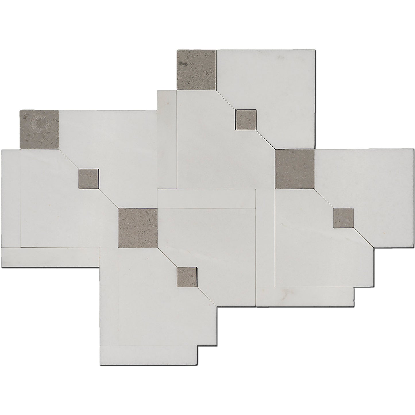 Thassos & Grey Drops Marble Polished 11" x 12" 3/8" Waterjet Mosaic