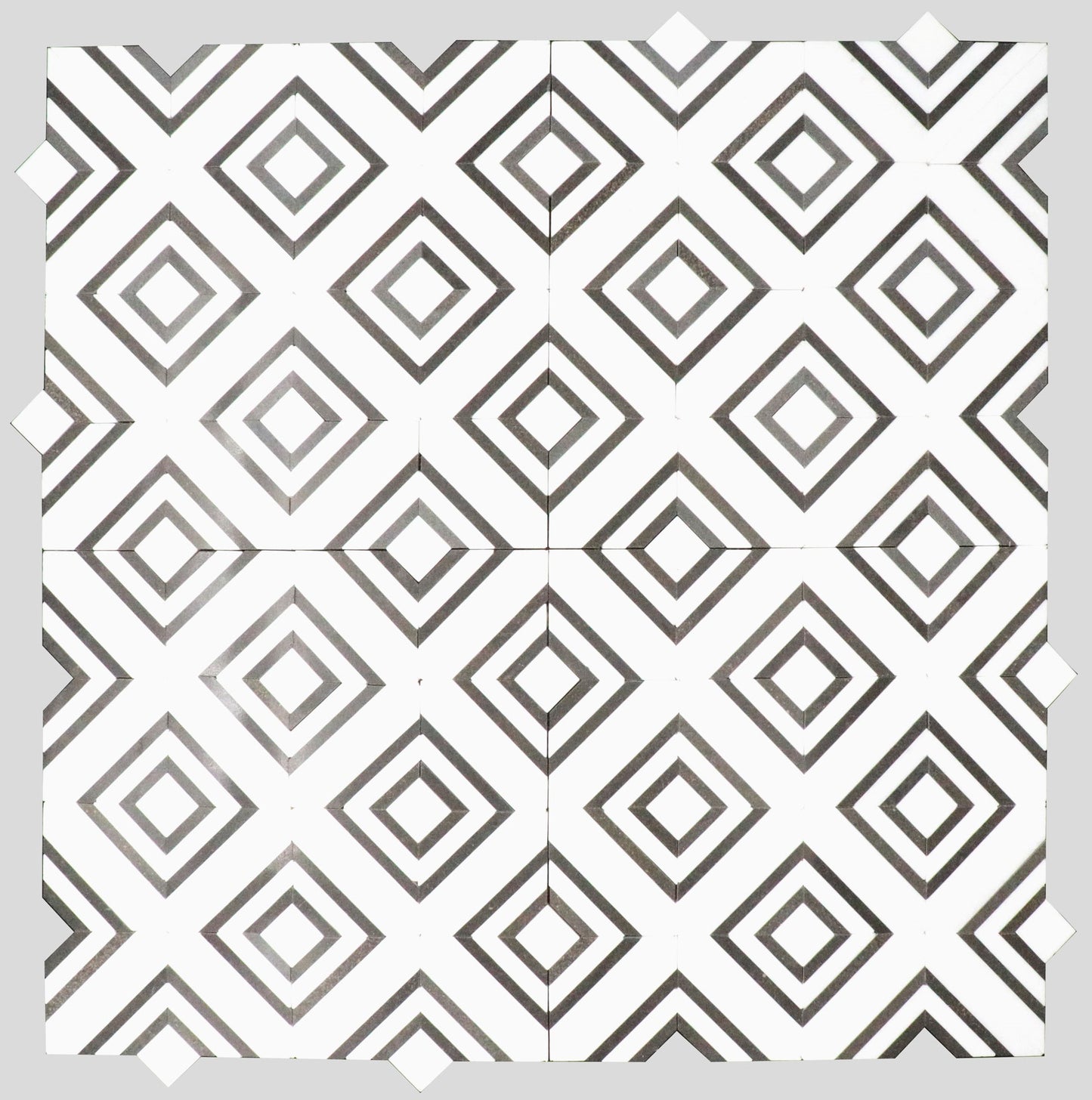 Mosaico de mármol pulido Thassos & Black City Blocks (MINI), 33 x 33 cm, 3/8" (10 mm) con chorro de agua