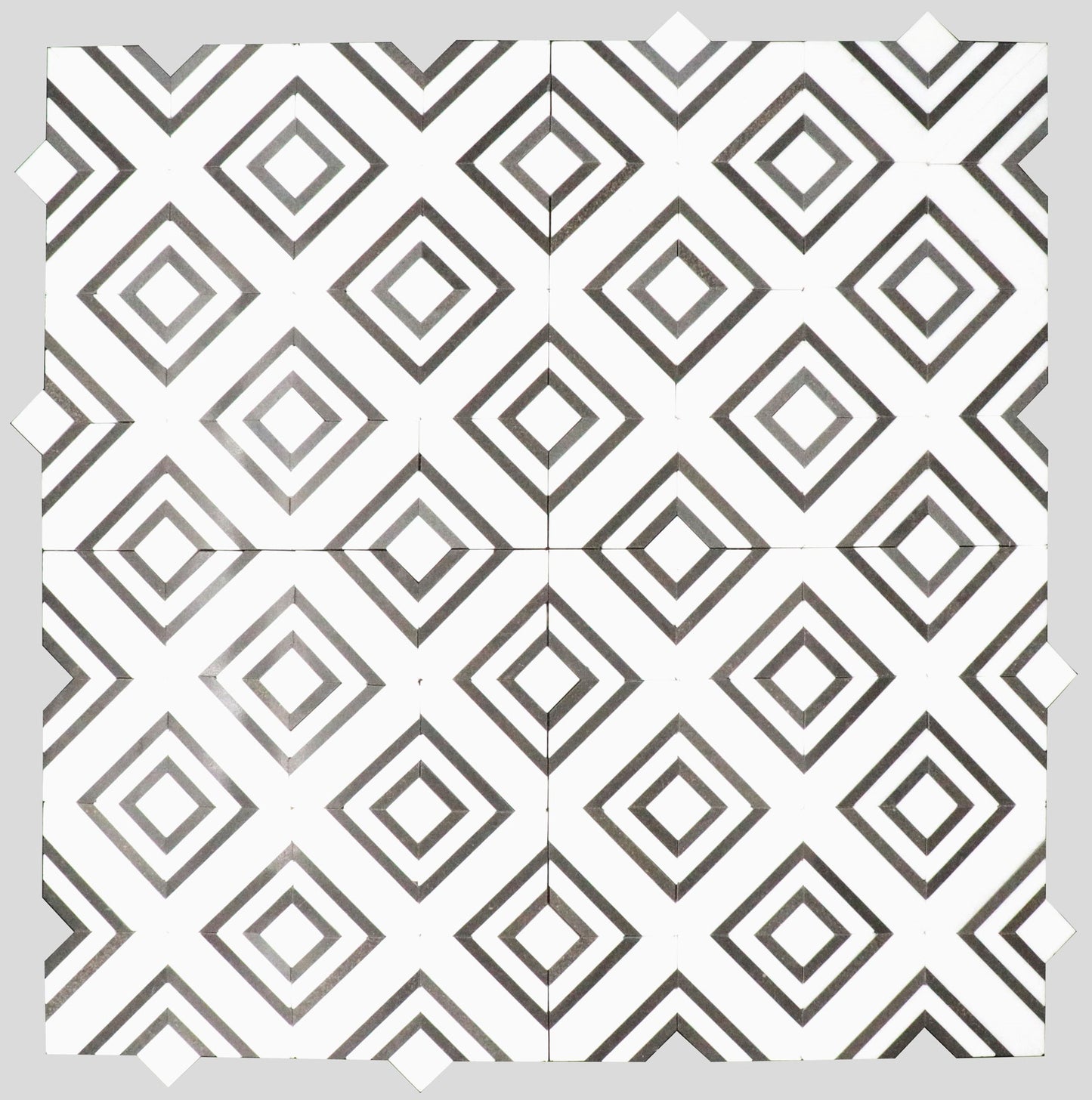 Thassos & Black City Blocks (MINI) Marble Polished 13" x 13" 3/8" Waterjet Mosaic