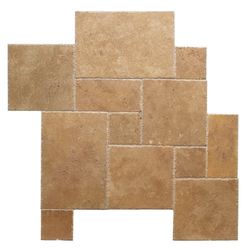 Noce Travertine Brushed & Chiseled Versailles Floor Tile