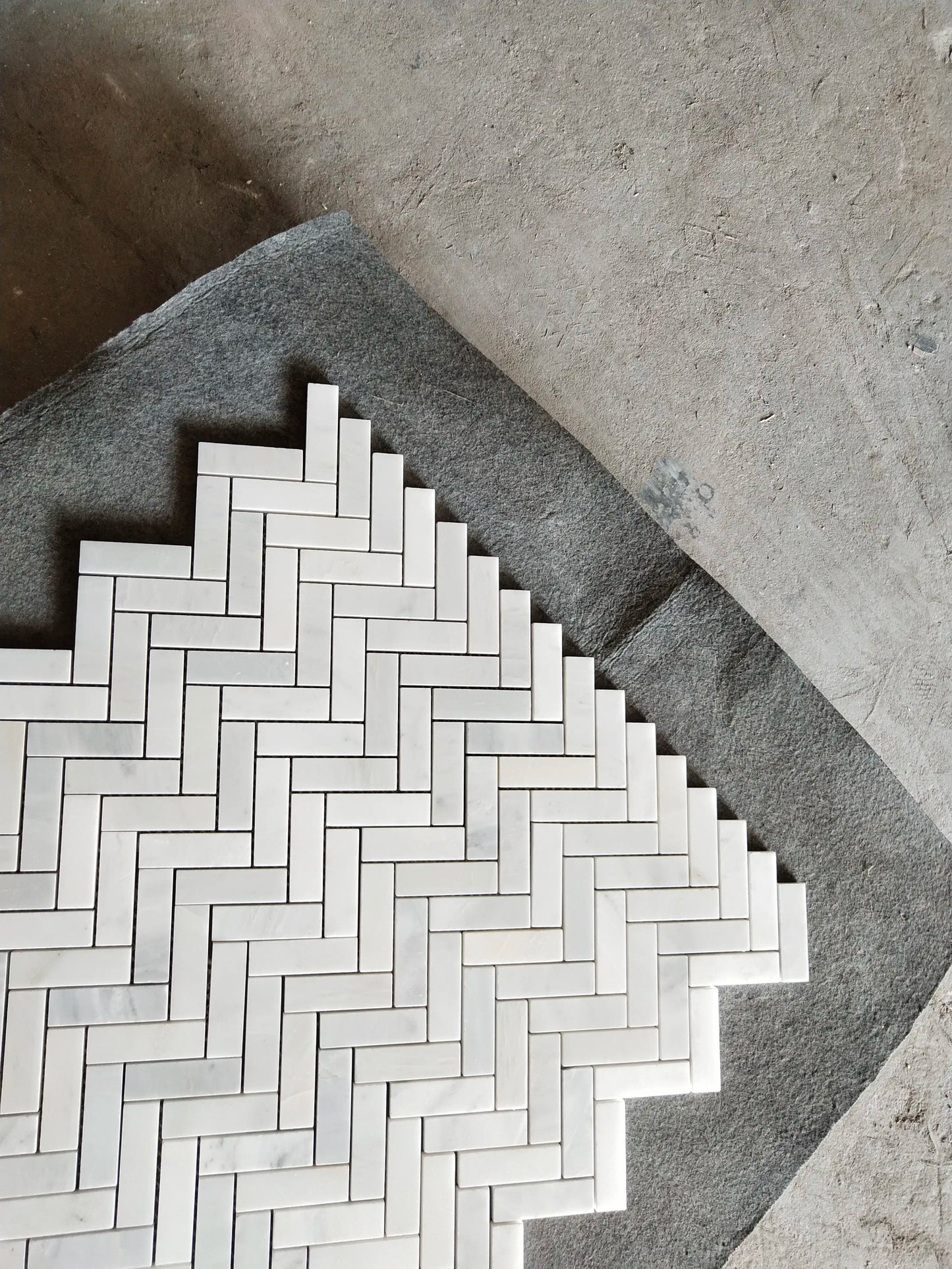 Oriental White Herringbone Mosaic Tile 1x3"