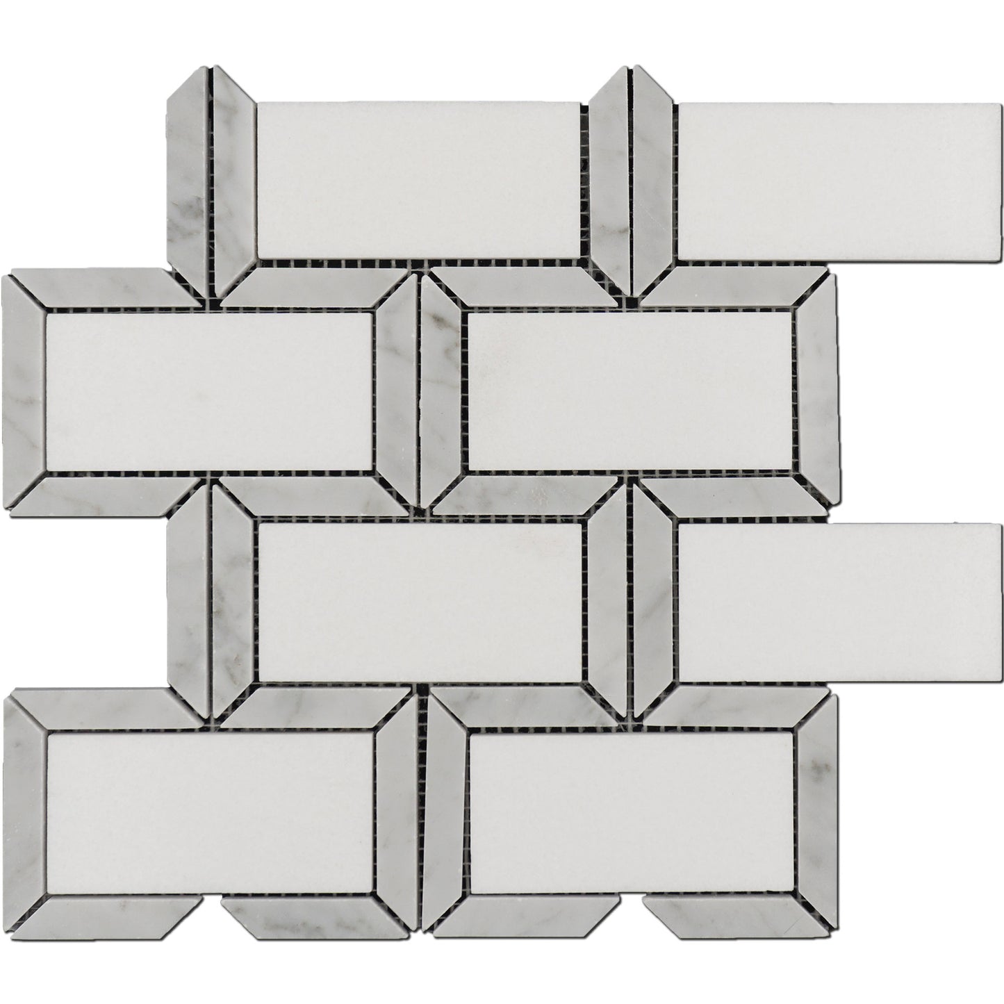 Thassos & Carrara Subway Brick Combo Marble Polished 10" x 10" 3/8" Waterjet Mosaic