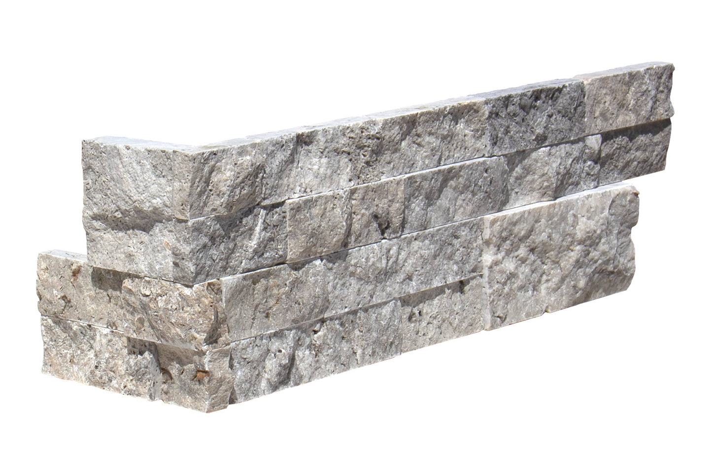 Silver Travertine Split Face 6" x 24" Random Ledger Corner