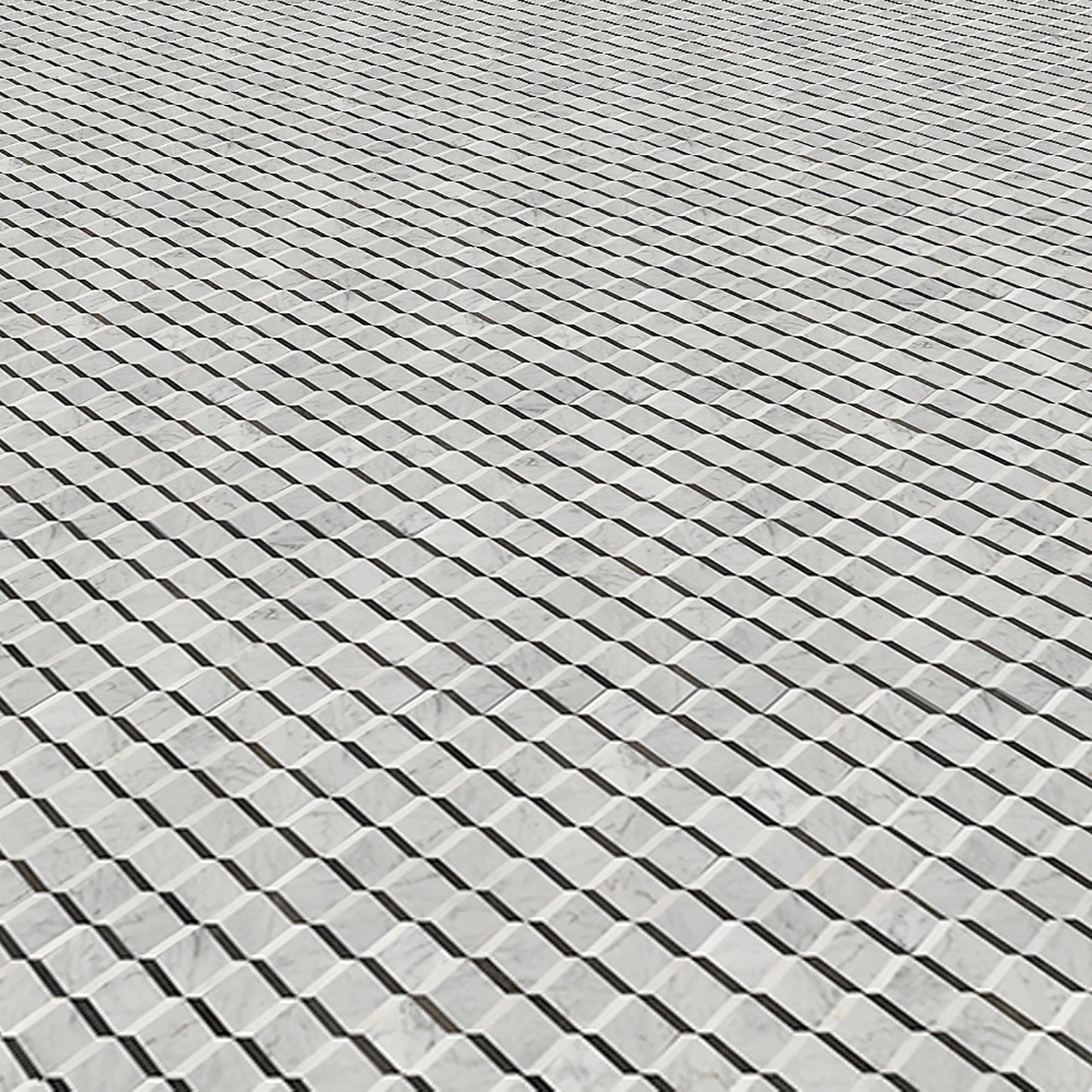Carrara & Black 3D Cubes Marble Polished 11" x 12" 3/8" Waterjet Mosaic
