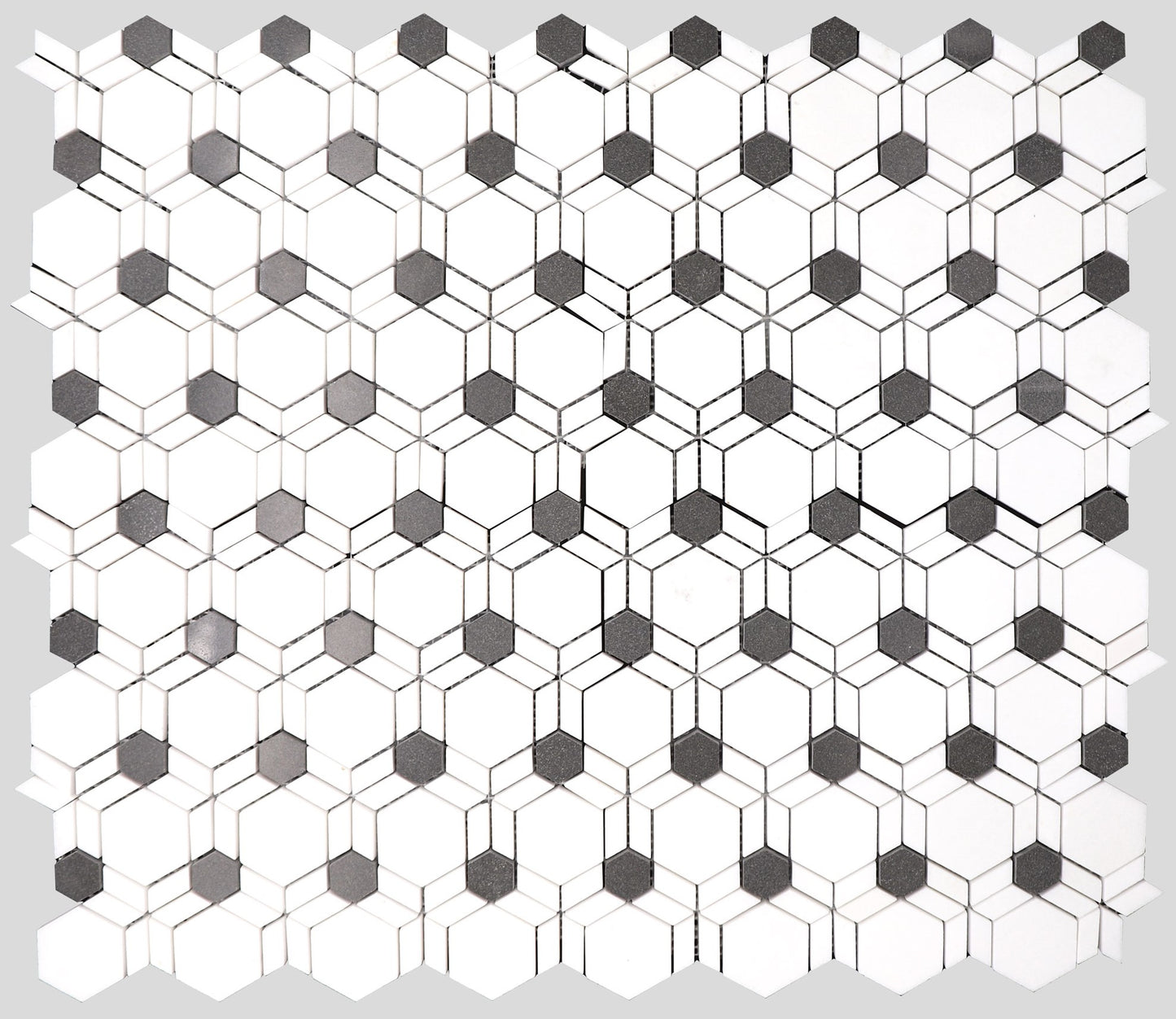 Mosaico de mármol Thassos y Black Hexagon Illusion pulido de 25 x 30 cm y 0,9 cm con chorro de agua