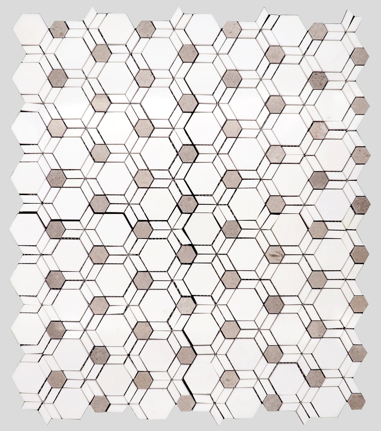 Mosaico de mármol Thassos & Grey Hexagon Illusion pulido de 25 x 30 cm y 0,9 cm con chorro de agua