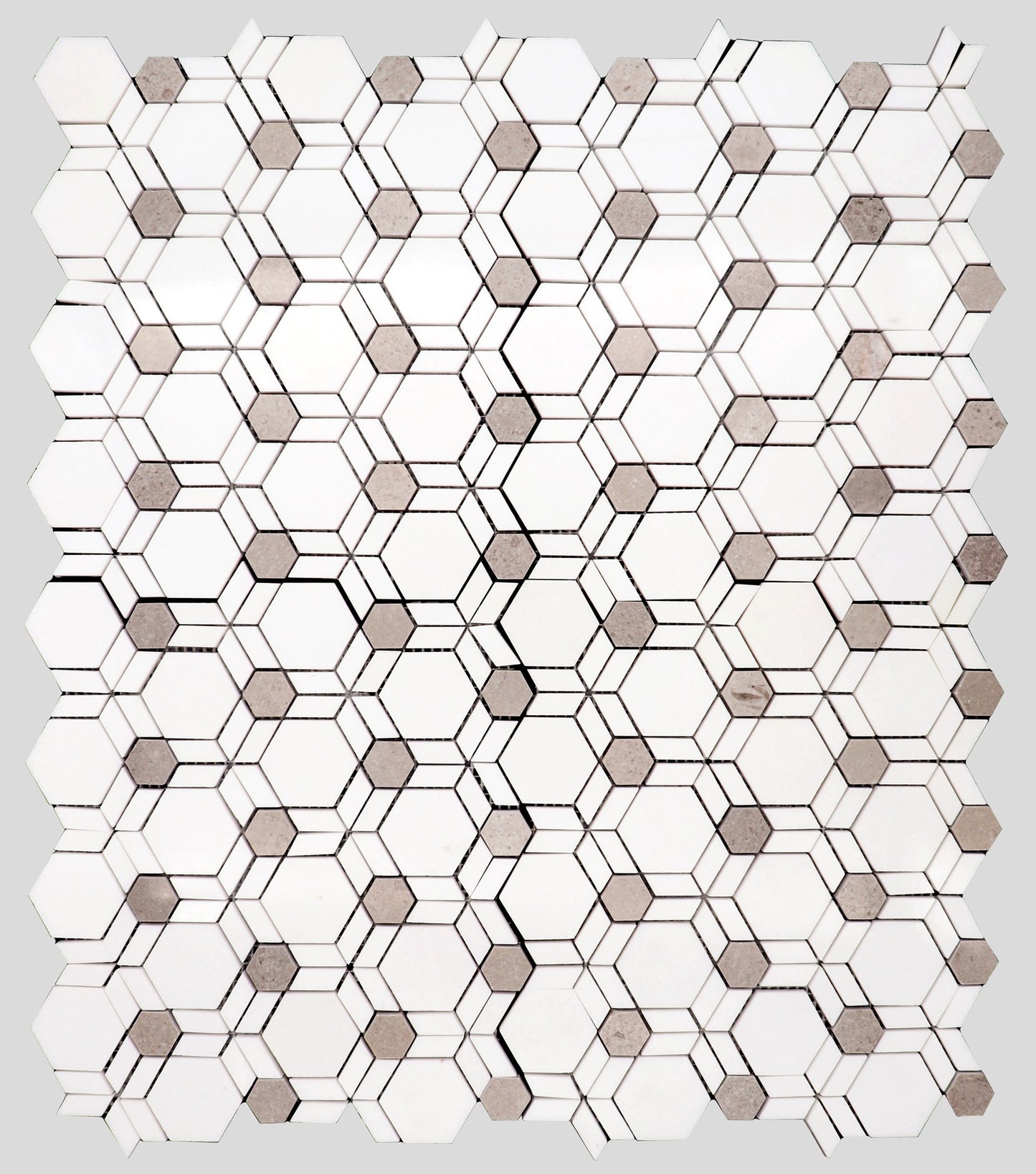 Thassos & Grey Hexagon Illusion Marble Polished 10" x 12" 3/8" Waterjet Mosaic