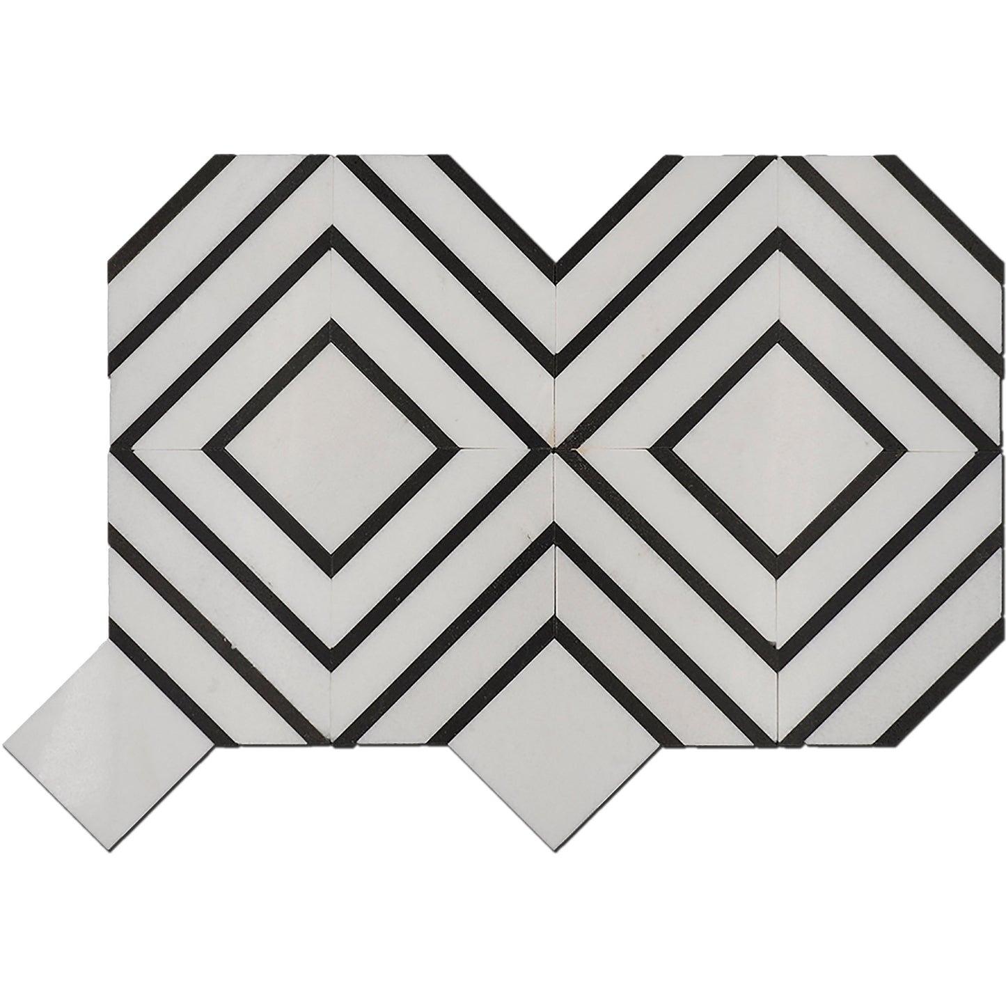Mosaico de mármol pulido con chorro de agua de 3/8" (12" x 17") de Thassos y Black City Blocks