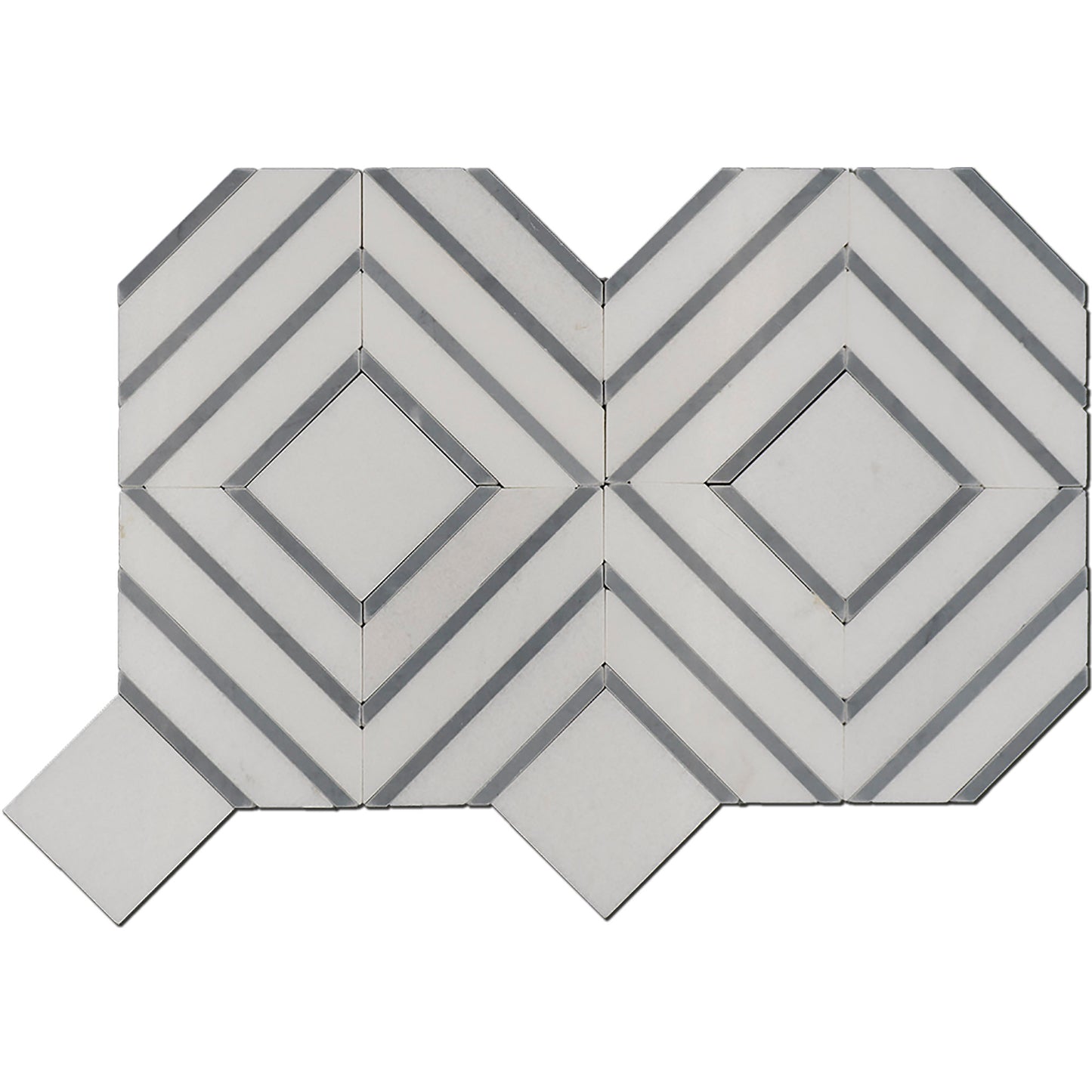 Thassos & Blue City Blocks Marble Polished 12" x 17" 3/8" Waterjet Mosaic