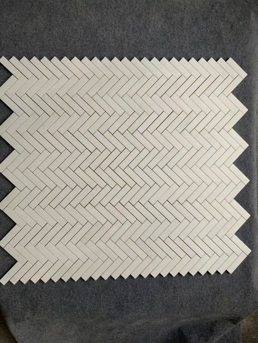 Thassos White 1" X 4" 3/8 Herringbone Marble Mosaic