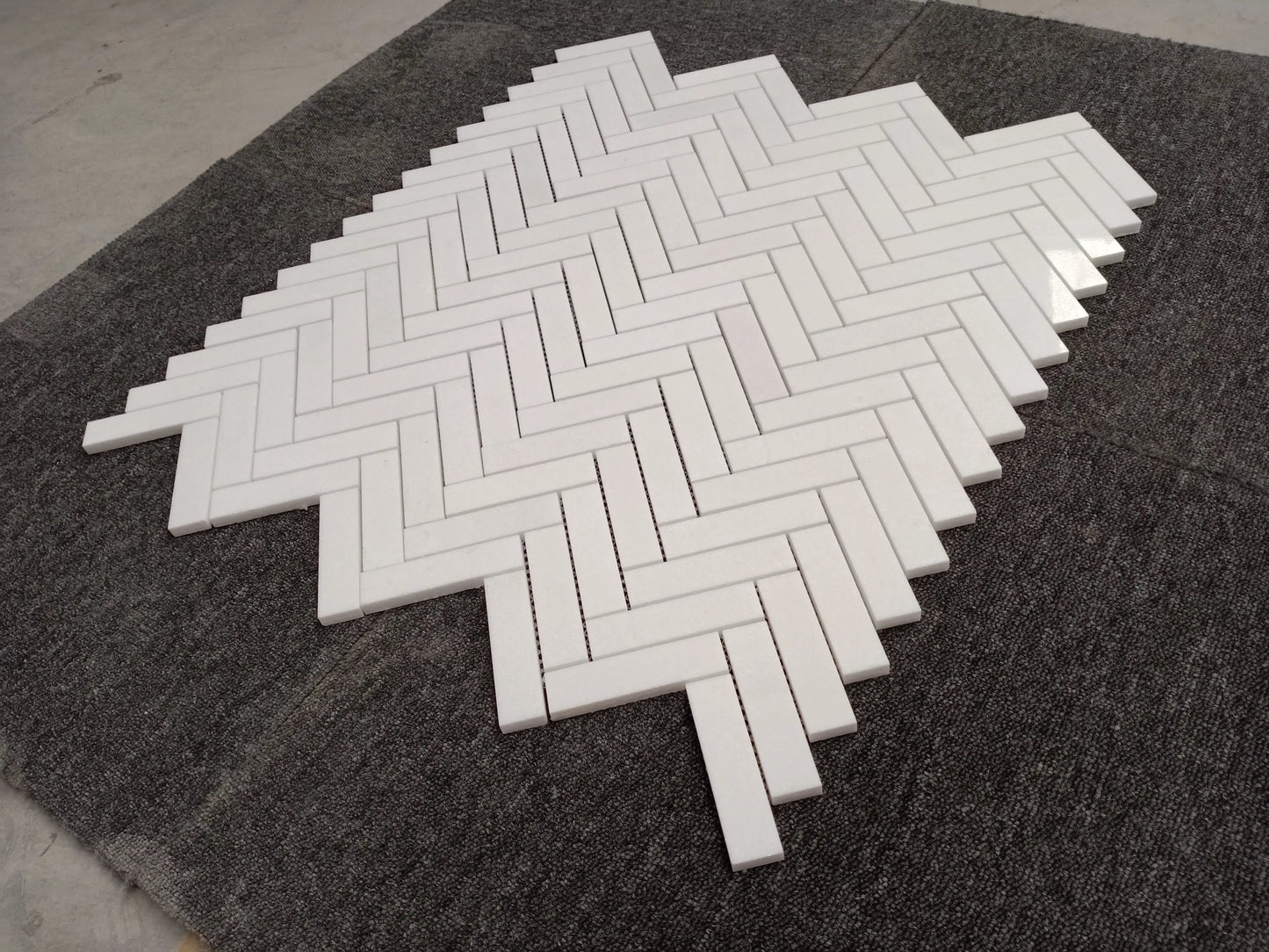 Thassos White 1" X 4" 3/8 Herringbone Marble Mosaic