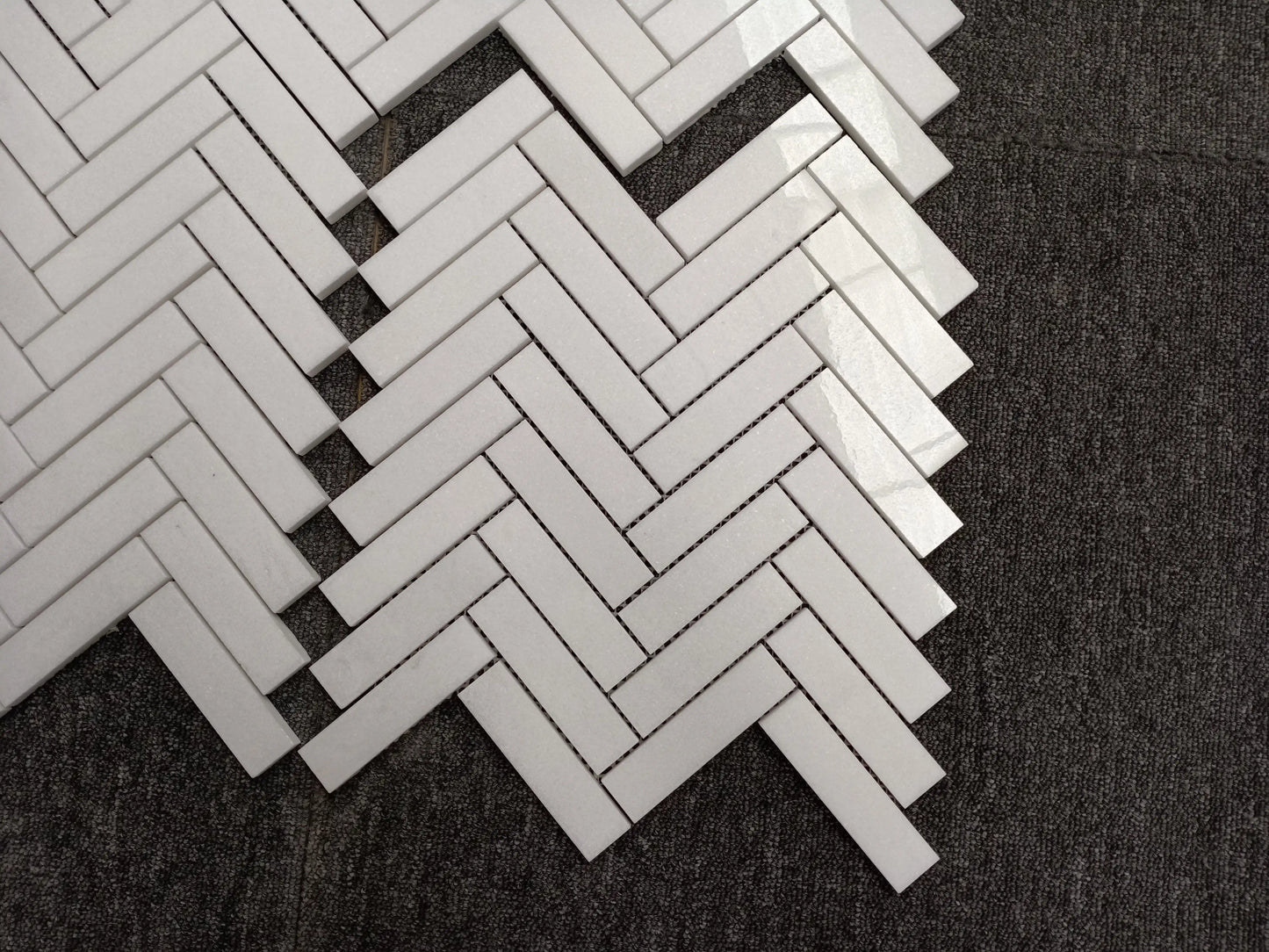 Thassos White 1" X 4" 3/8 Herringbone Marble Mosaic