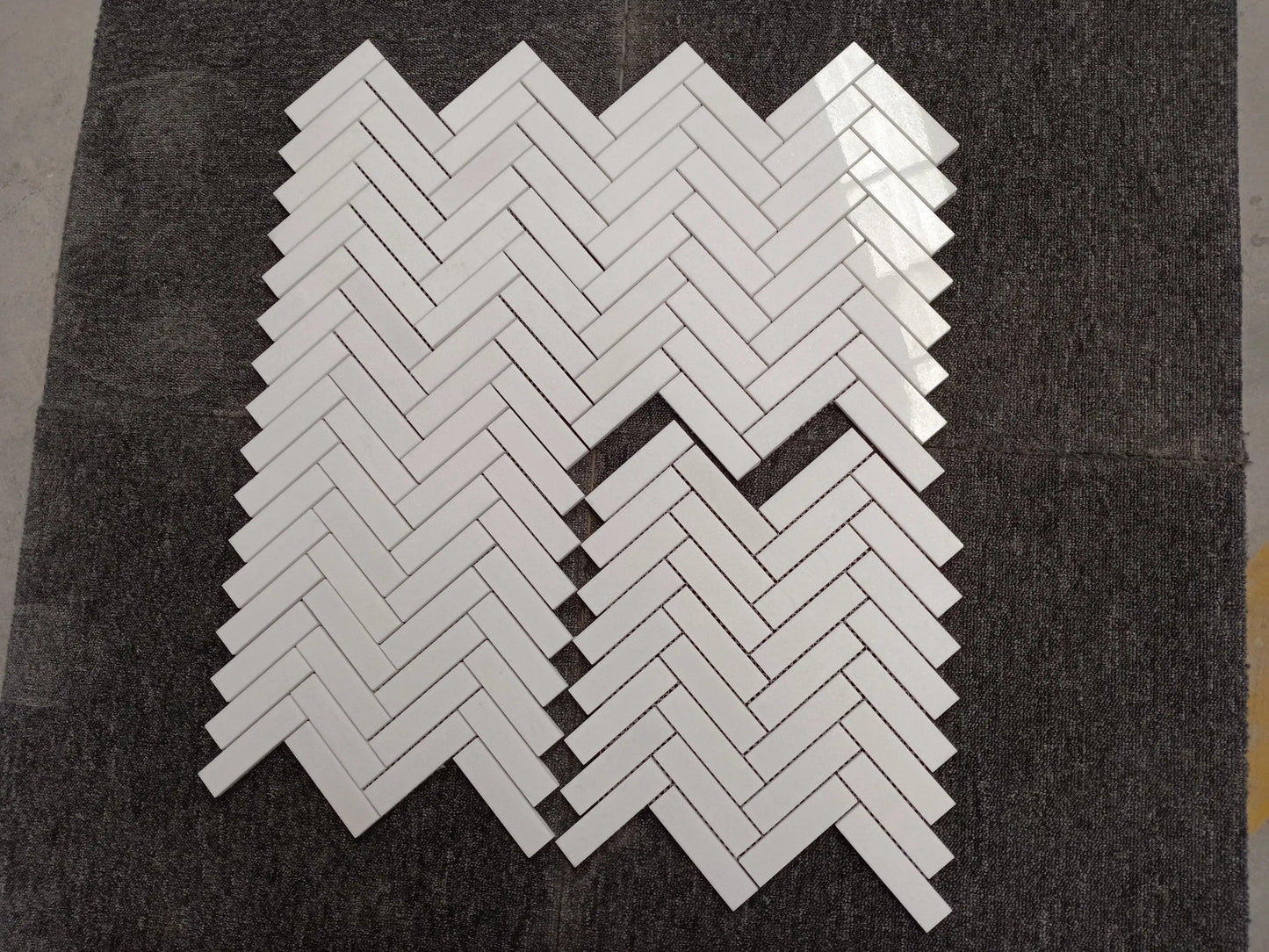 Thassos White 1" X 4" 3/8 Herringbone Marble Mosaic
