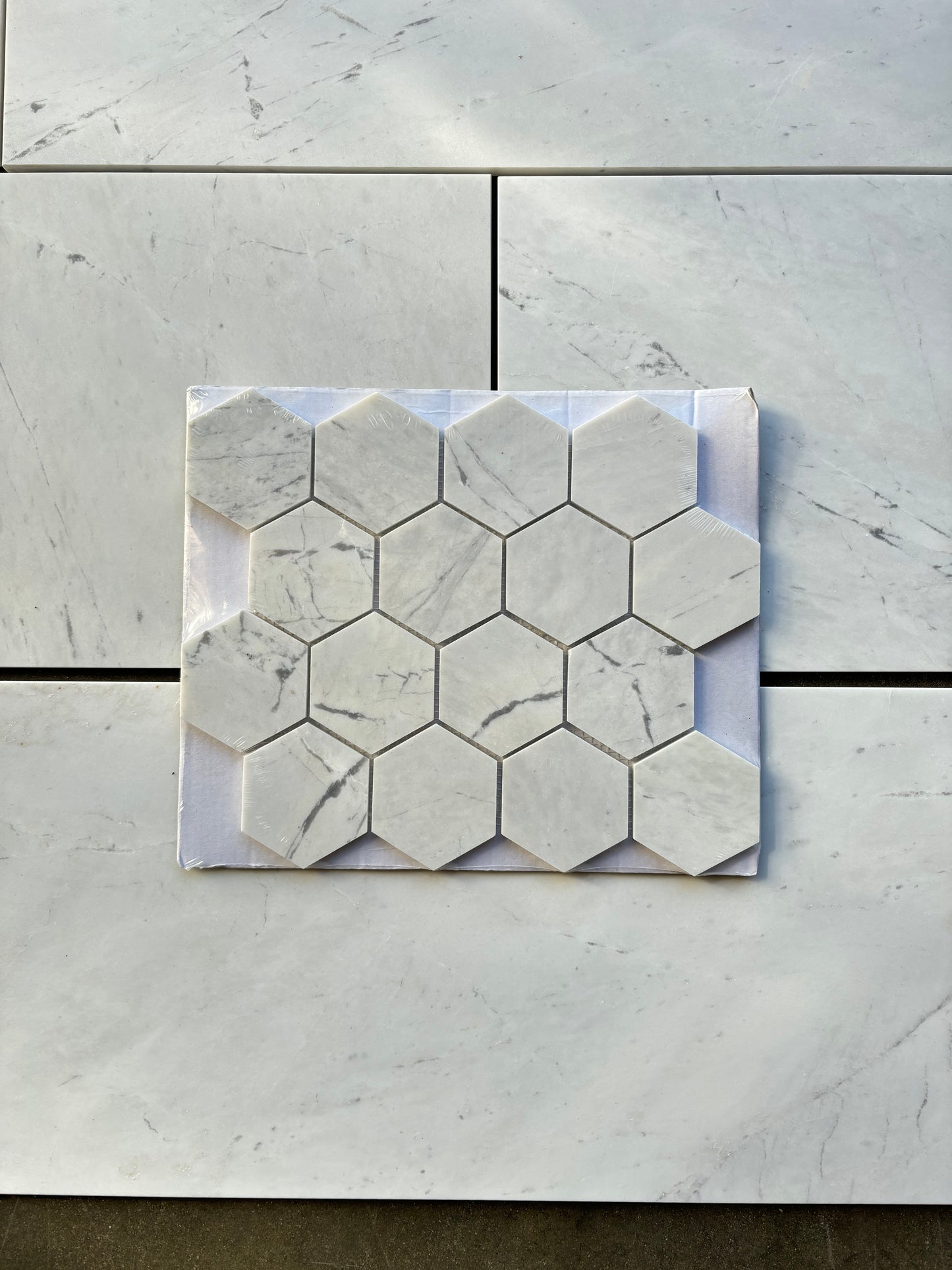 Valentino White Marble Mosaic Honed 3" x 3" 3/8" Hexagon