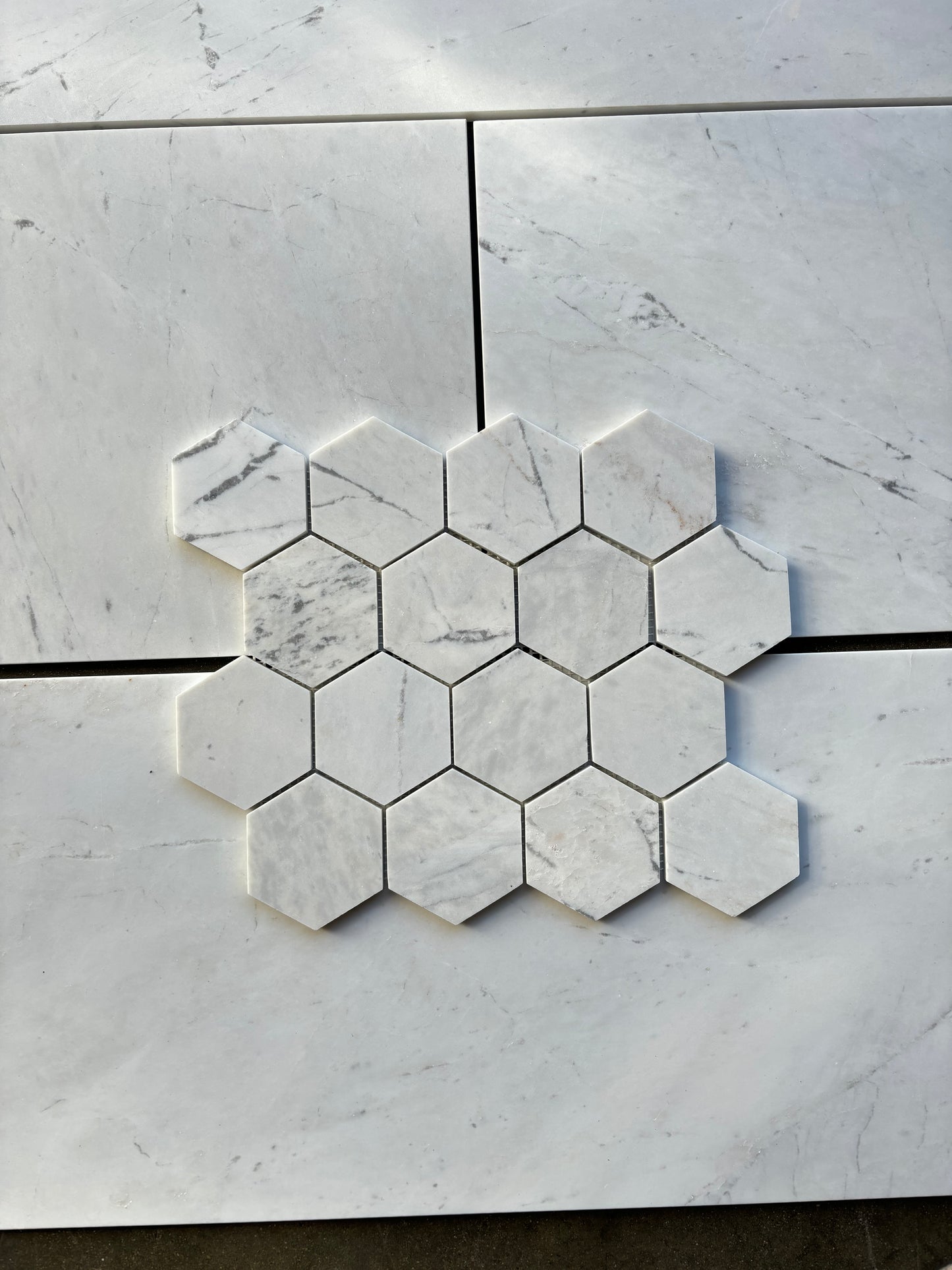 Valentino White Marble Mosaic Honed 3" x 3" 3/8" Hexagon