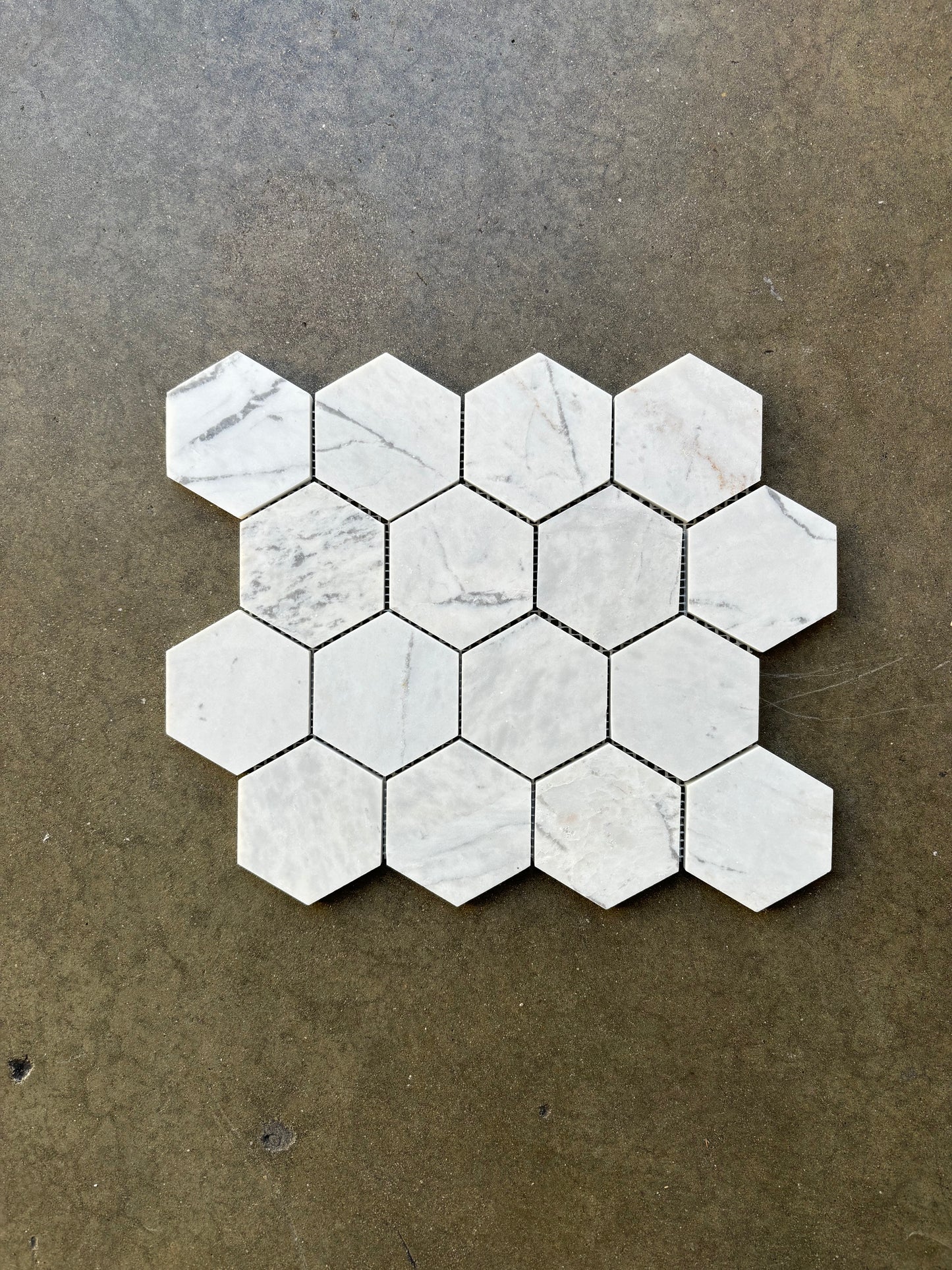 Valentino White Marble Mosaic Honed 3" x 3" 3/8" Hexagon