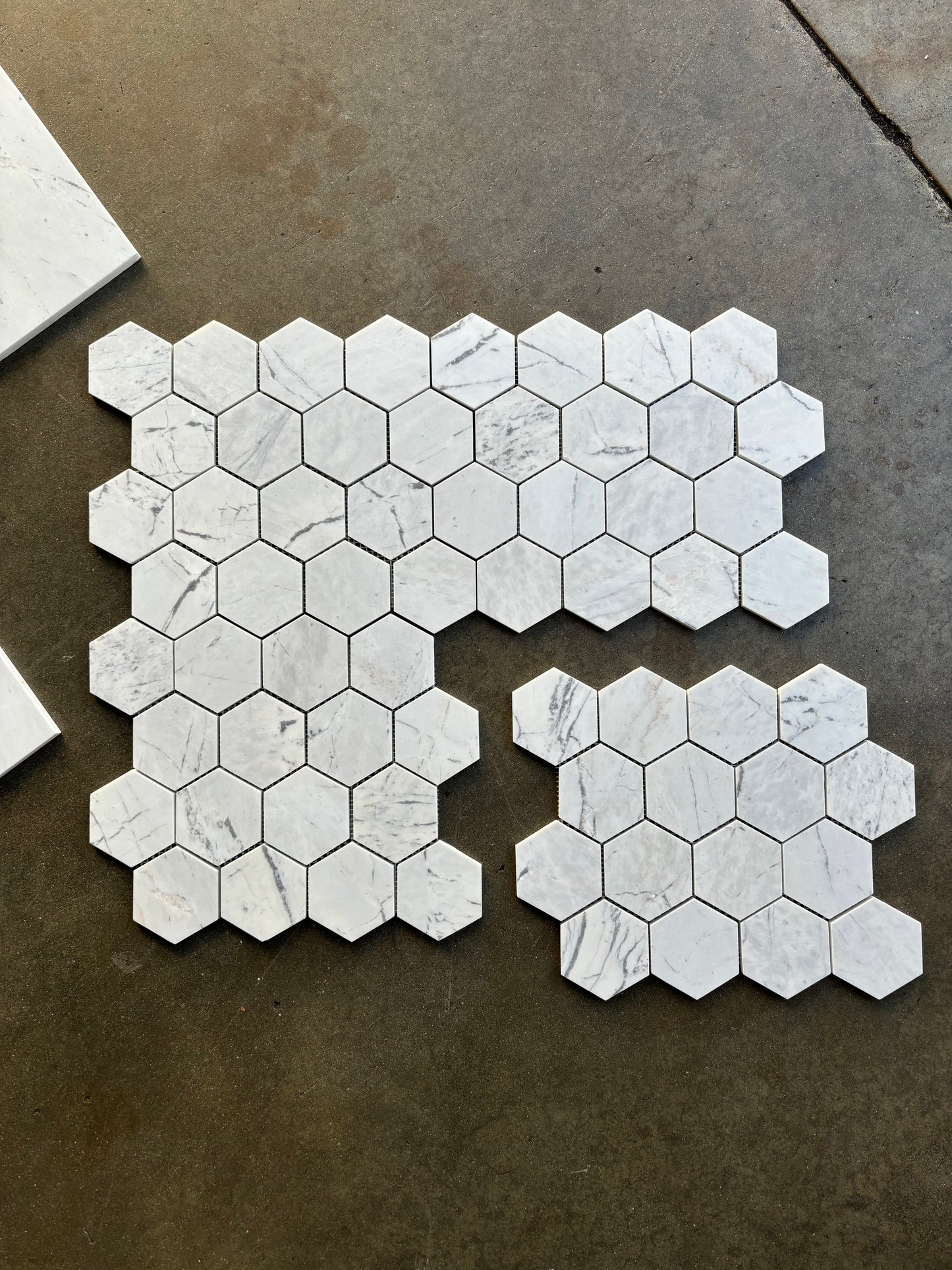Valentino White Marble Mosaic Honed 3" x 3" 3/8" Hexagon
