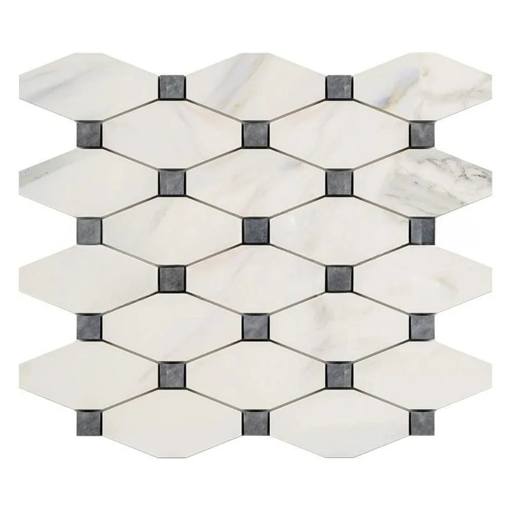 Calacatta Gold Octave Mosaic w/ Blue and Gray Dots