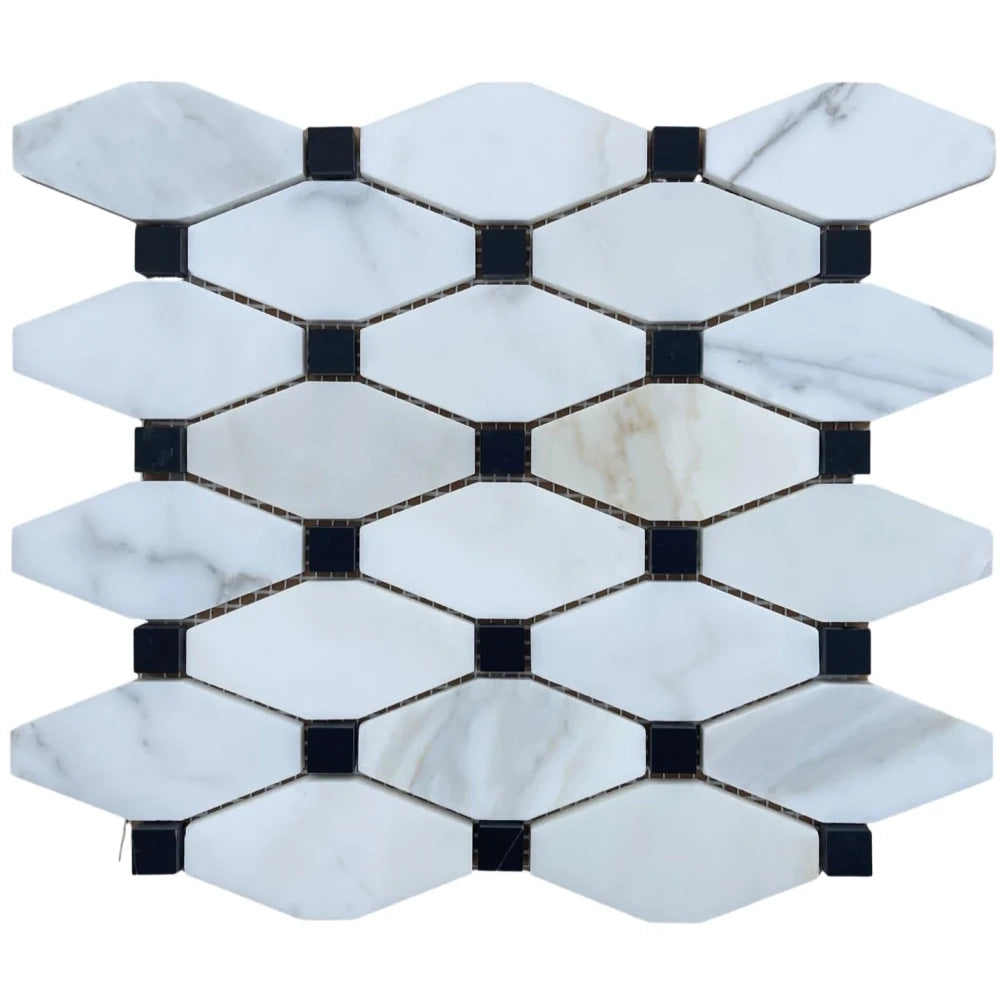 Calacatta Gold Octave Marble Mosaic with Black Dots