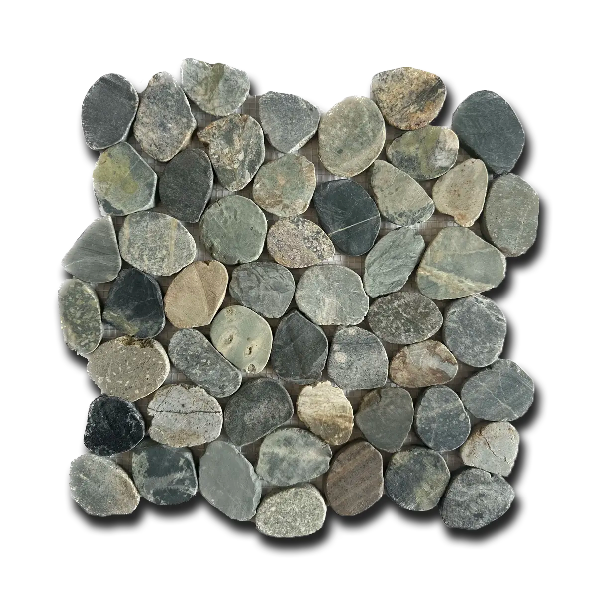 Earth Ton Color Tumbled Flat Pebble Mosaic 12" x 12"